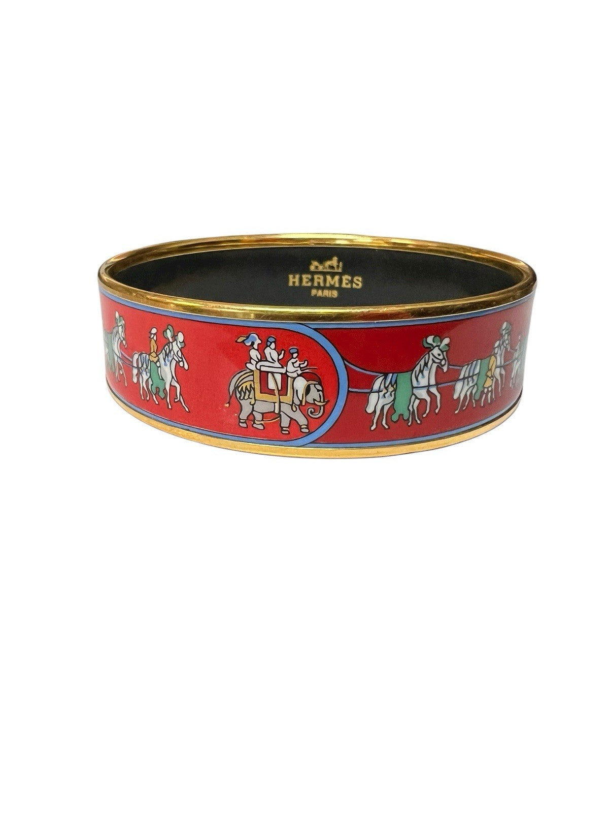 Hermes Vintage Horses and Elephants Enameled Bangle Made in Austria RARE