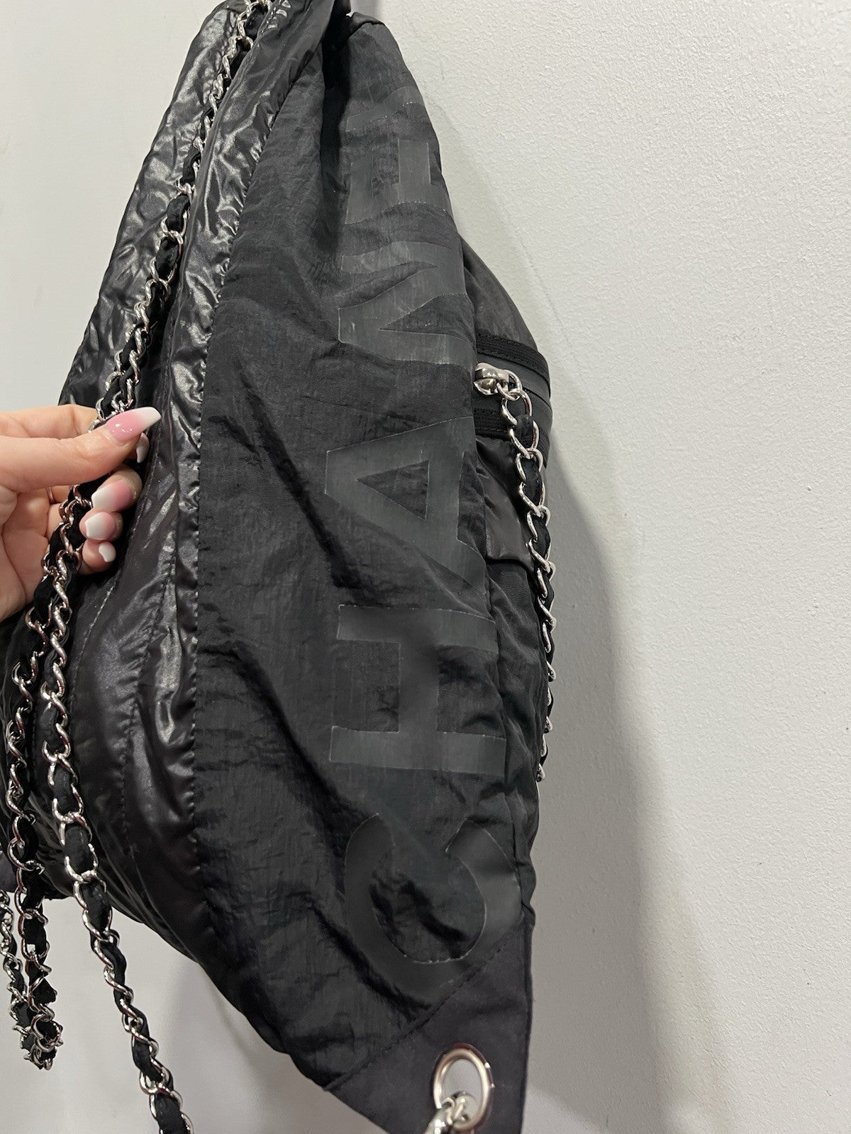 Chanel Nylon Neige Covertible Drawstring Backpack W/Certificate of Authenticity