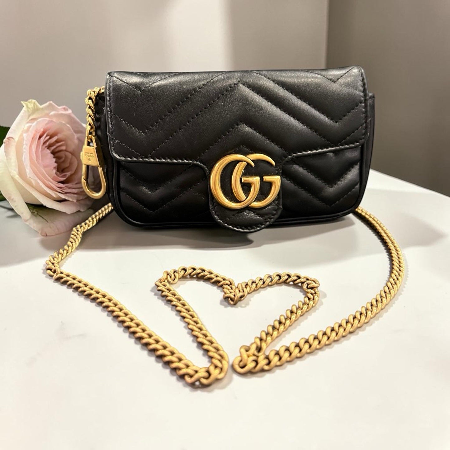 Gucci Marmont Mini Black/Gold Crossbody With Authenticity Retail $1550