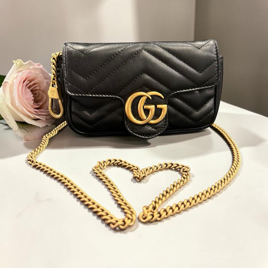 Gucci Marmont Mini Black/Gold Crossbody With Authenticity Retail $1550