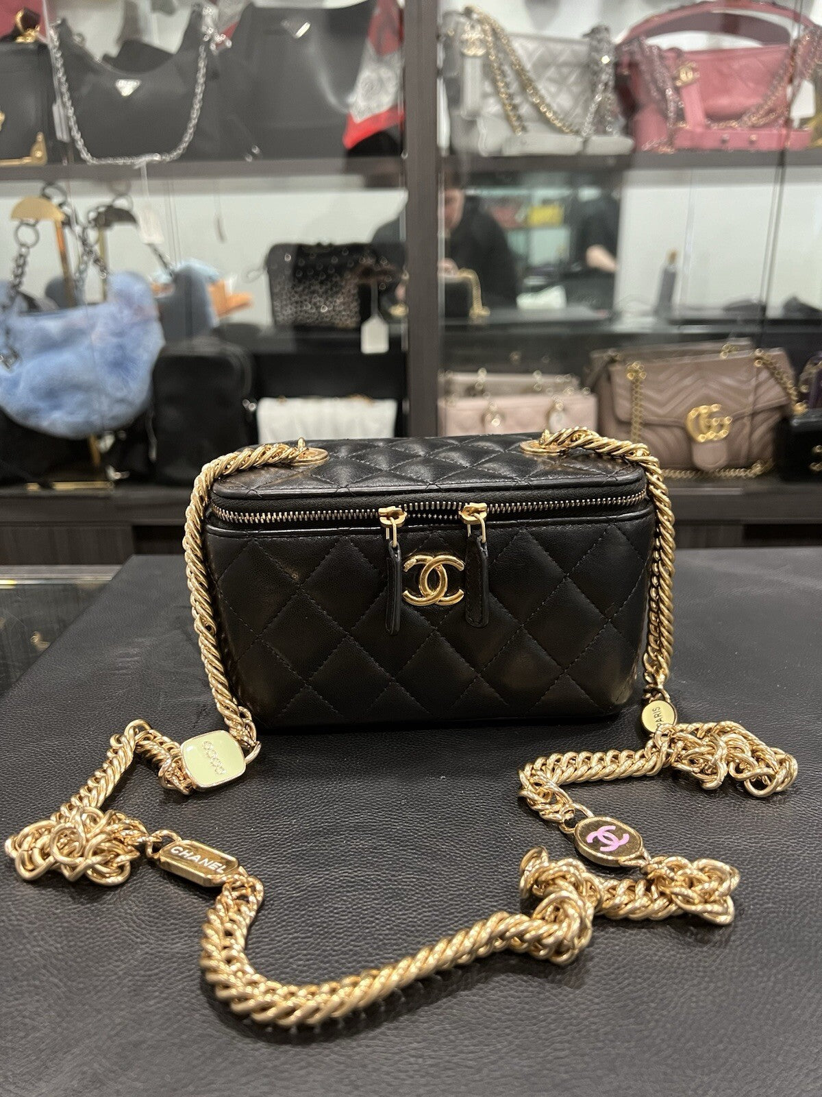 Chanel Charm Chain Vanity Lambskin Case W/Certifiacte Of Authenticity