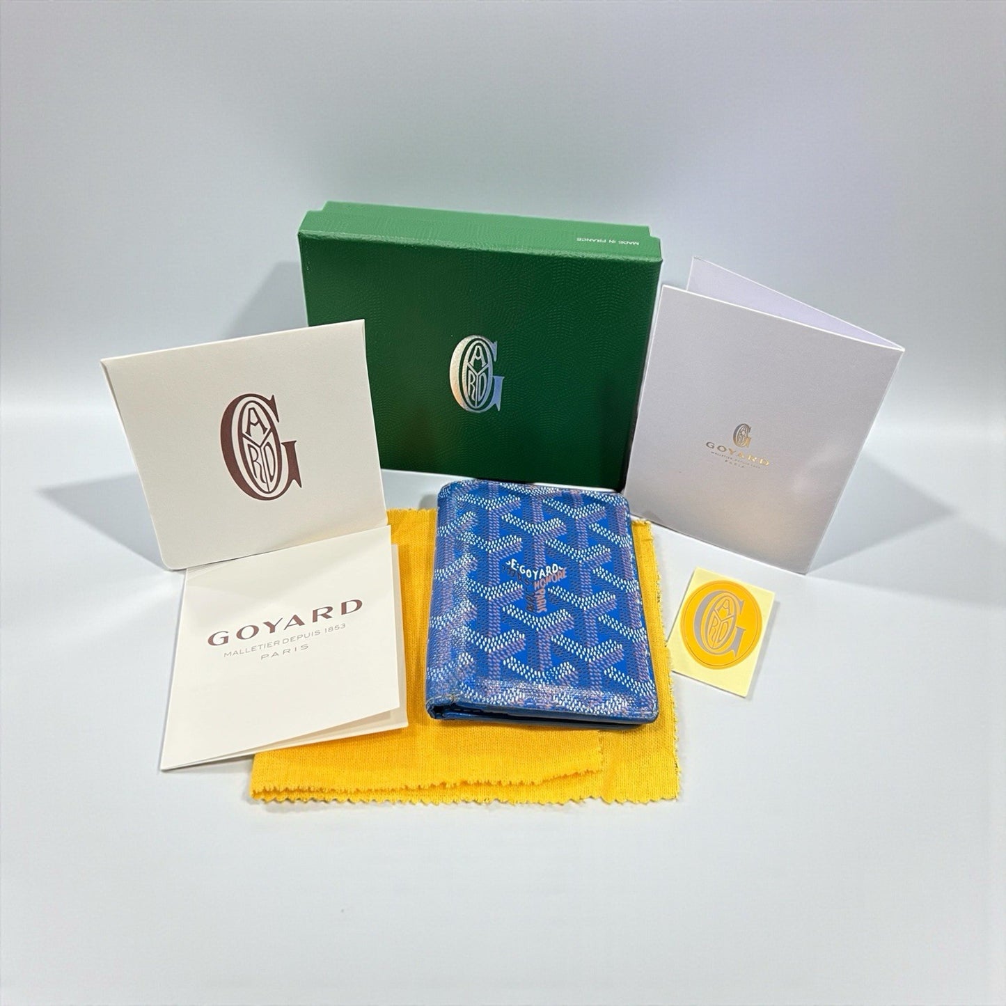 Goyard Saint Marc Sky Blue Card Wallet Box Duster Authenticity Retail $1100