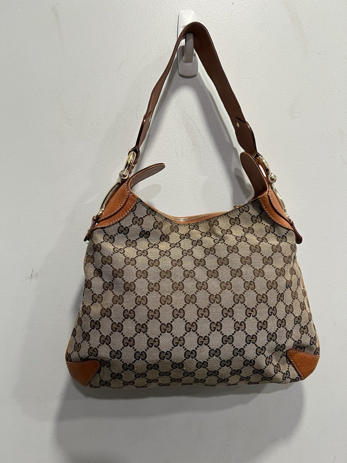 Gucci GG Canvas Bit Creole Shoulder Bag With Authenticity