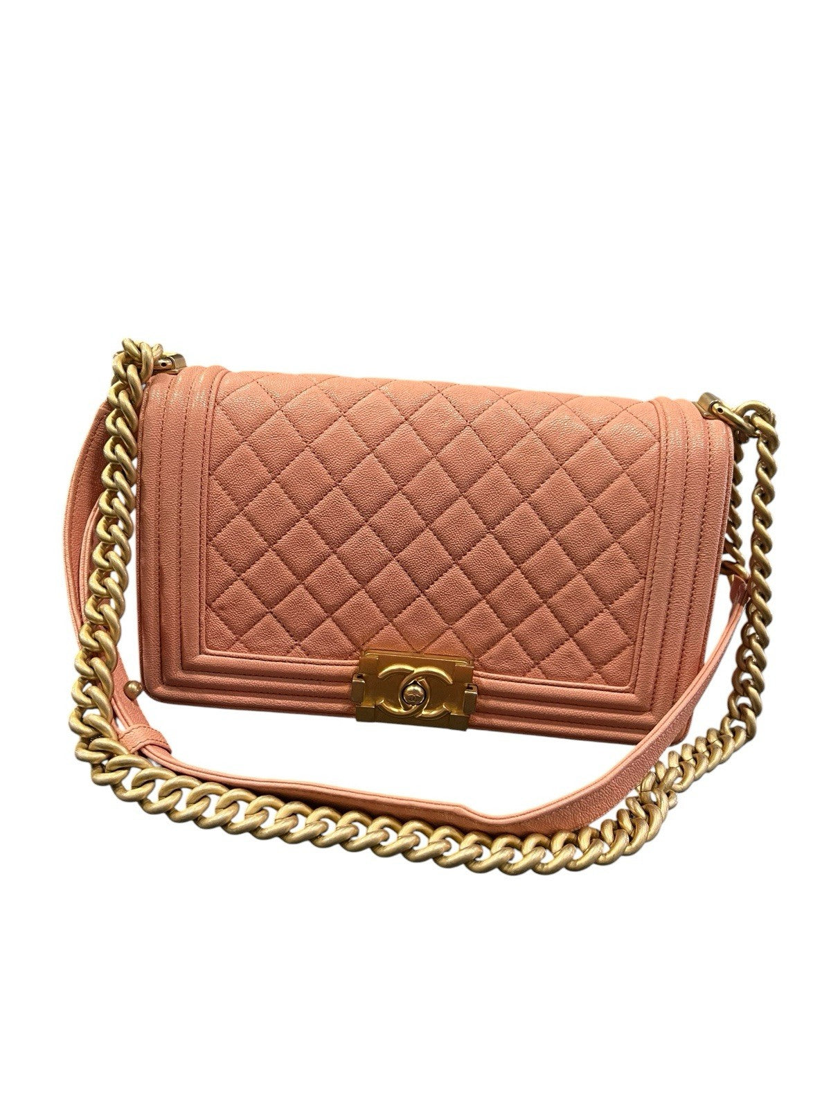 Chanel Quilted Pink Gold Medium Boy Bag With Box Duster Bag & Certifiicate