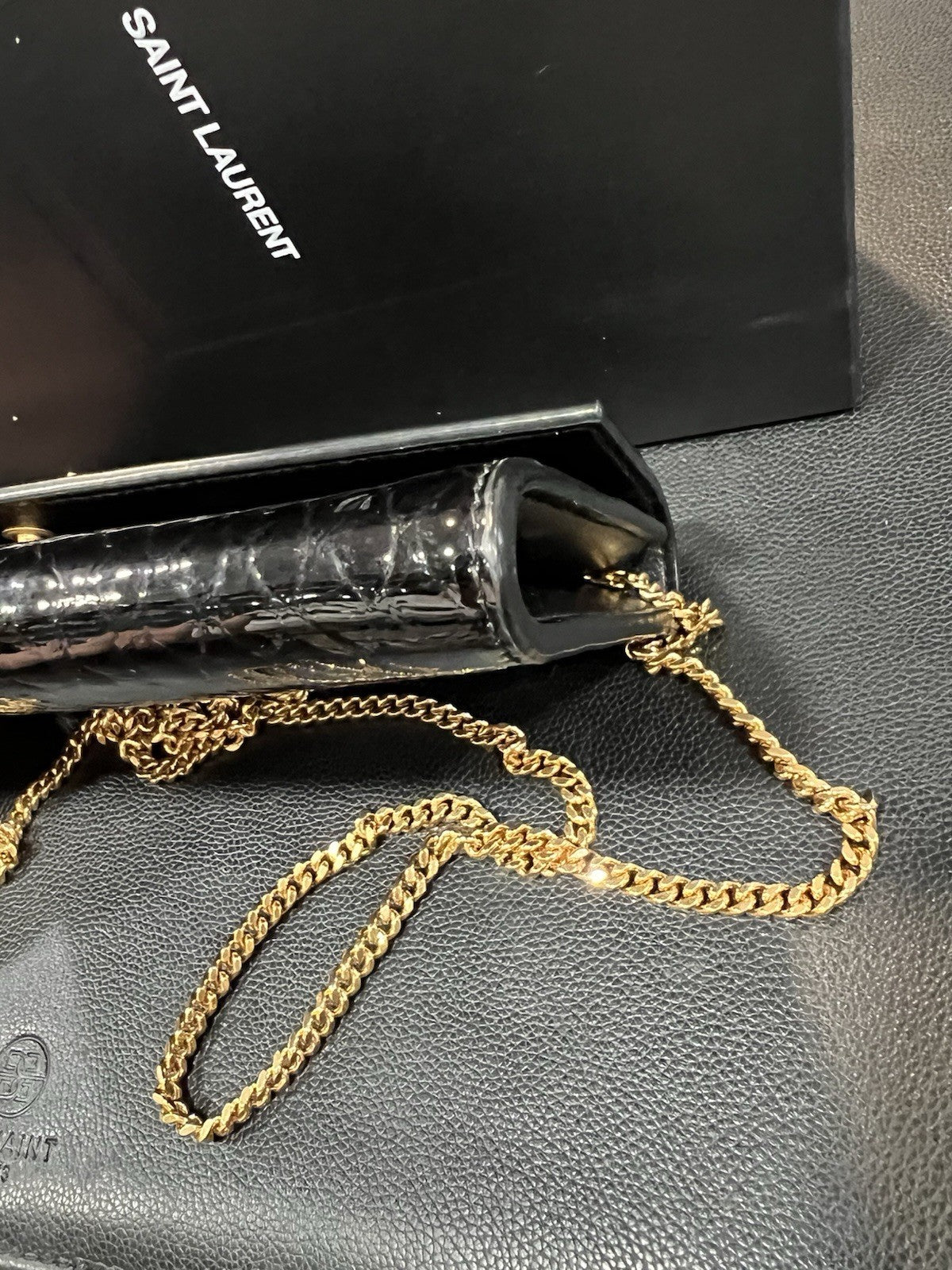 YSL Saint Laurent Snake Patent Uptown Box Duster & Card Holder Retail $1590