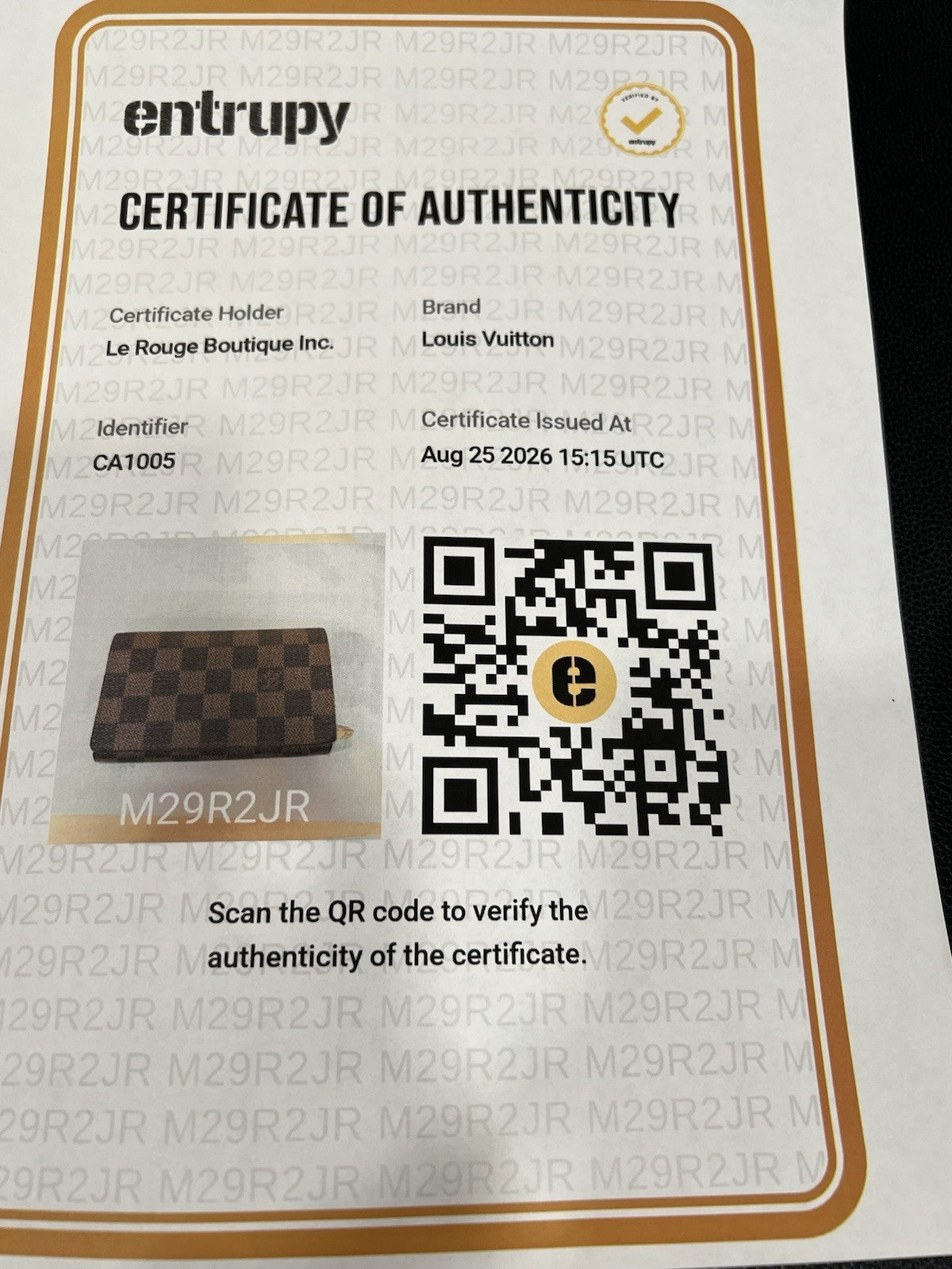 Louis Vuitton Damier Ebene Porte Monnaie Billets Tresor Wallet W/Authenticity