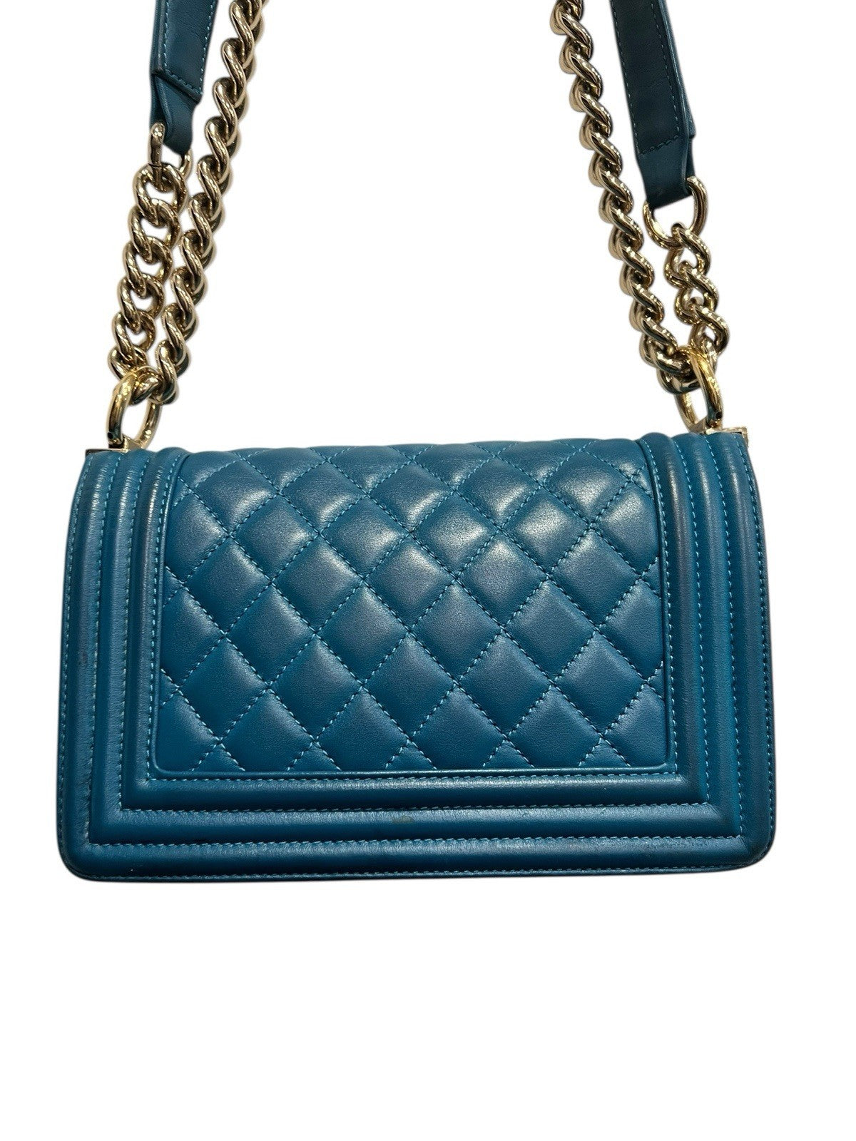 Chanel Small Two Way Boy Cobalt/Gold Chain Bag Includes Authenticity MSRP $6700