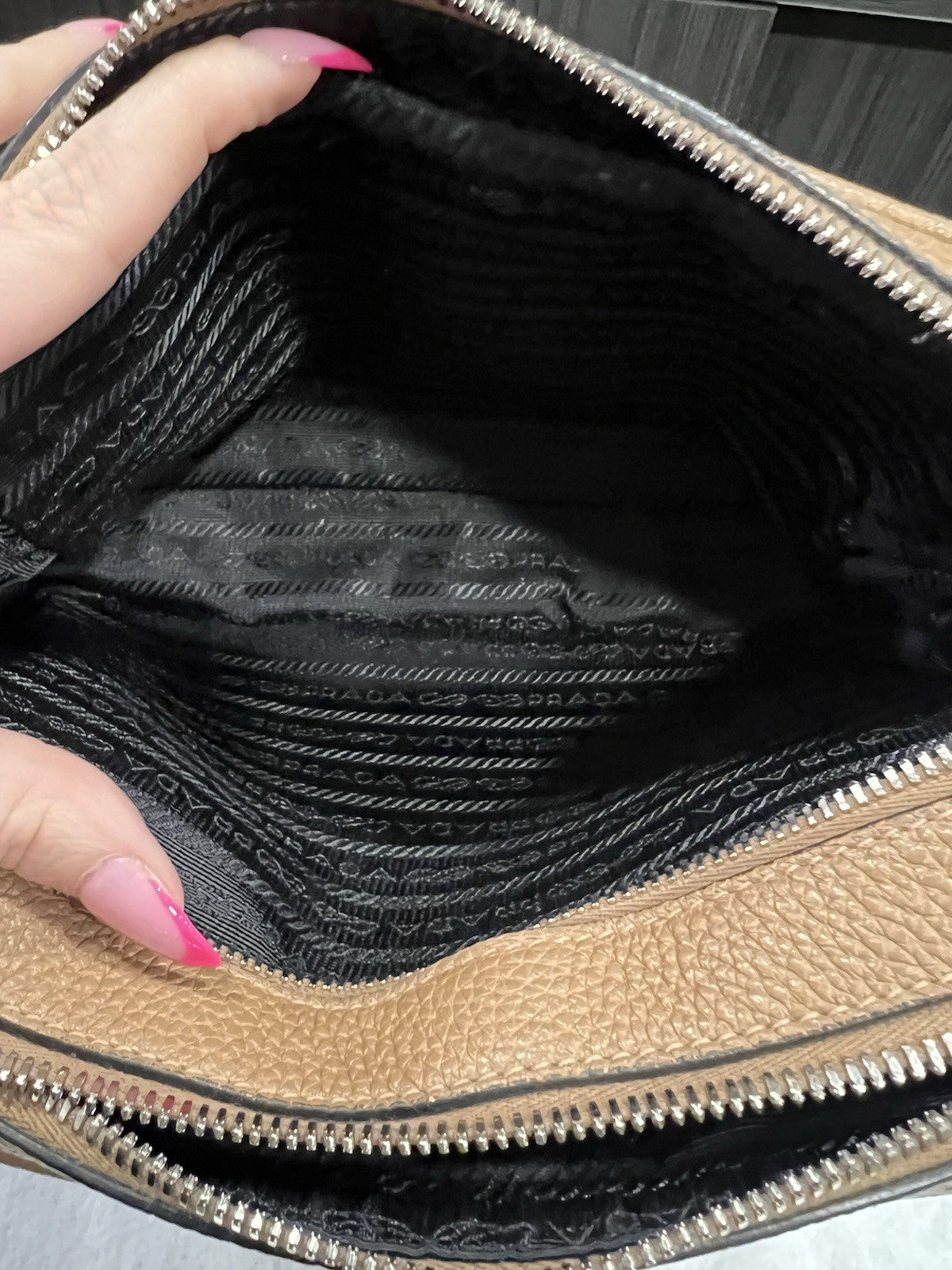 Prada Small Vitello Double Zipper Caramel Crossbody/Shoulder Bag Retail $2750