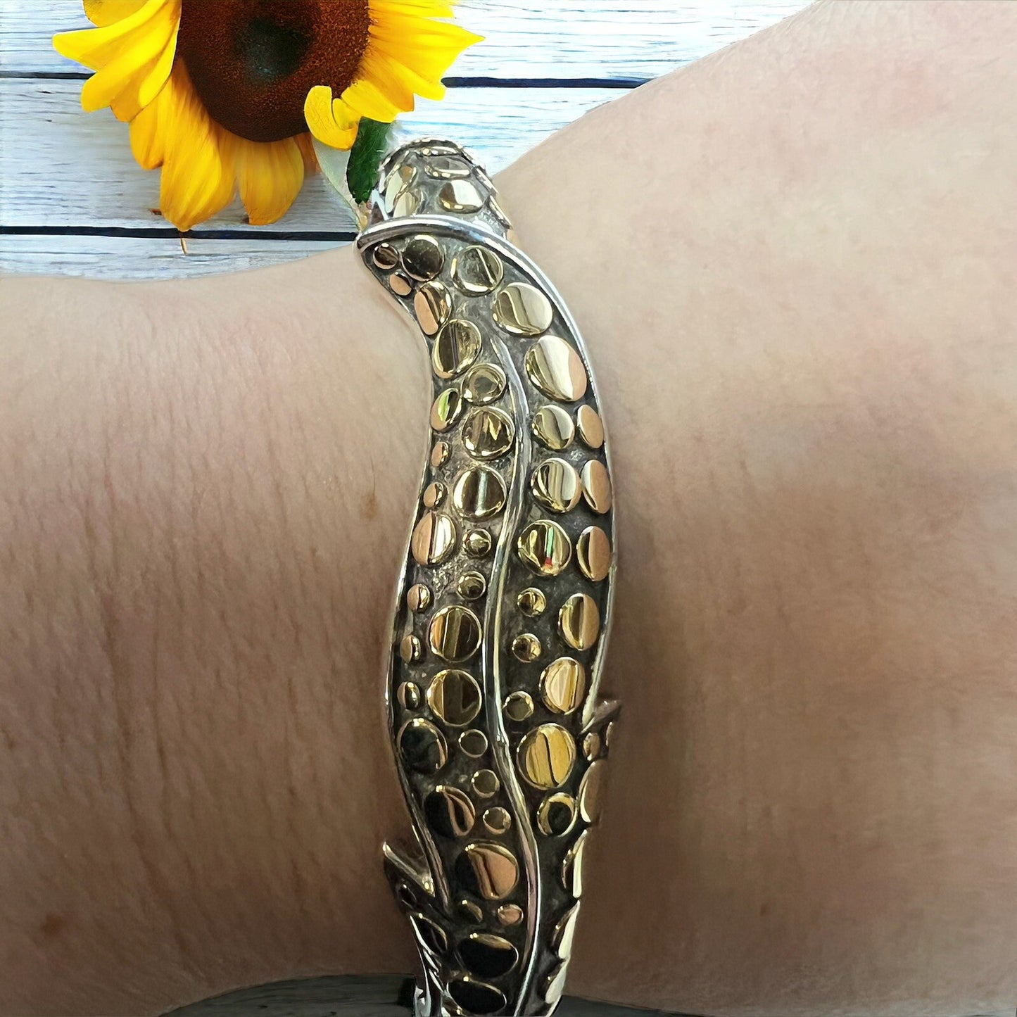 John Hardy .925 Sterling Silver 18k Gold Dot Leaf Bracelet 6.5" 36.0g