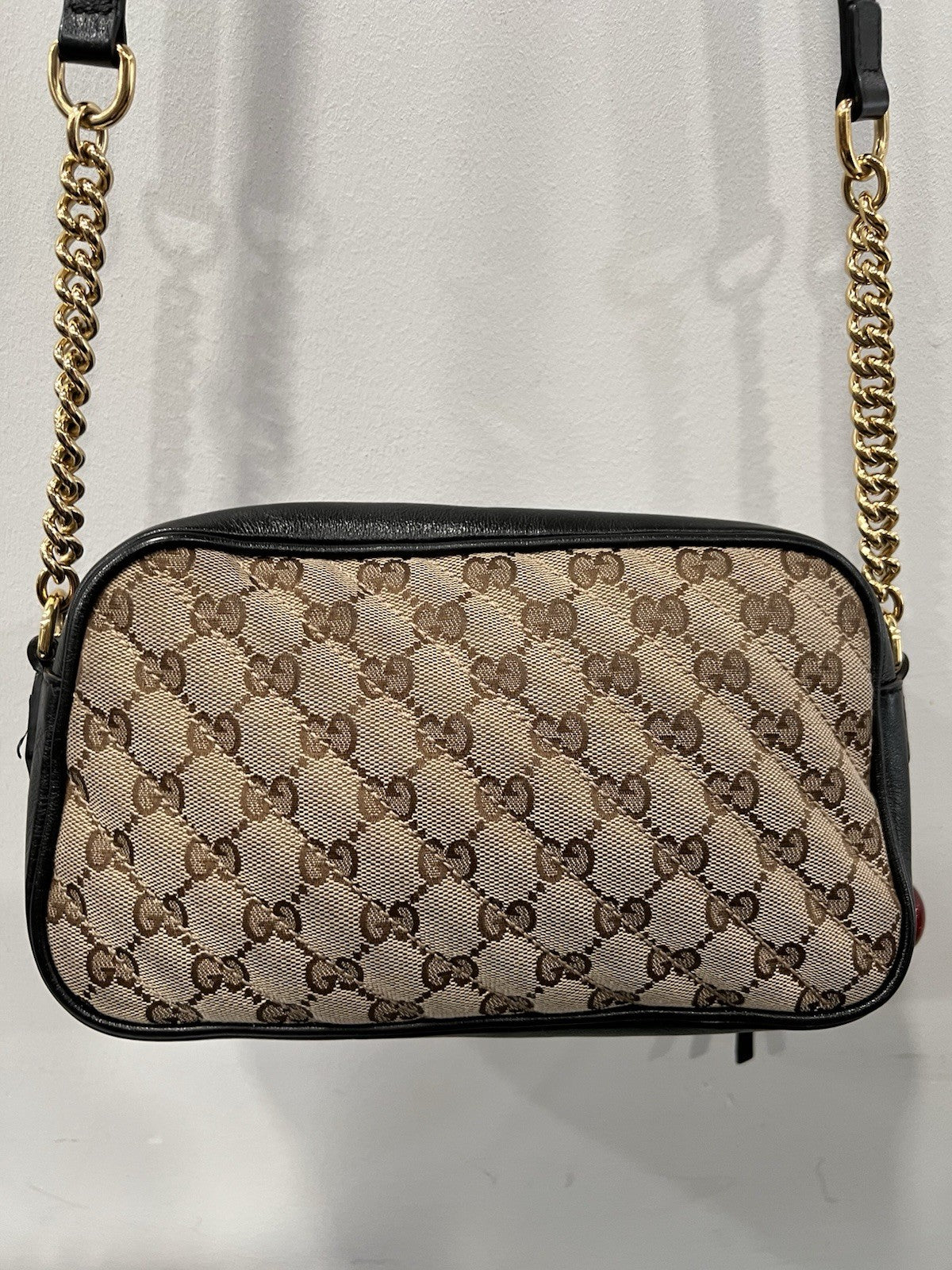 Gucci Marmont Monogram Black Leather Gold Hardware Crossbody W/Authenticity