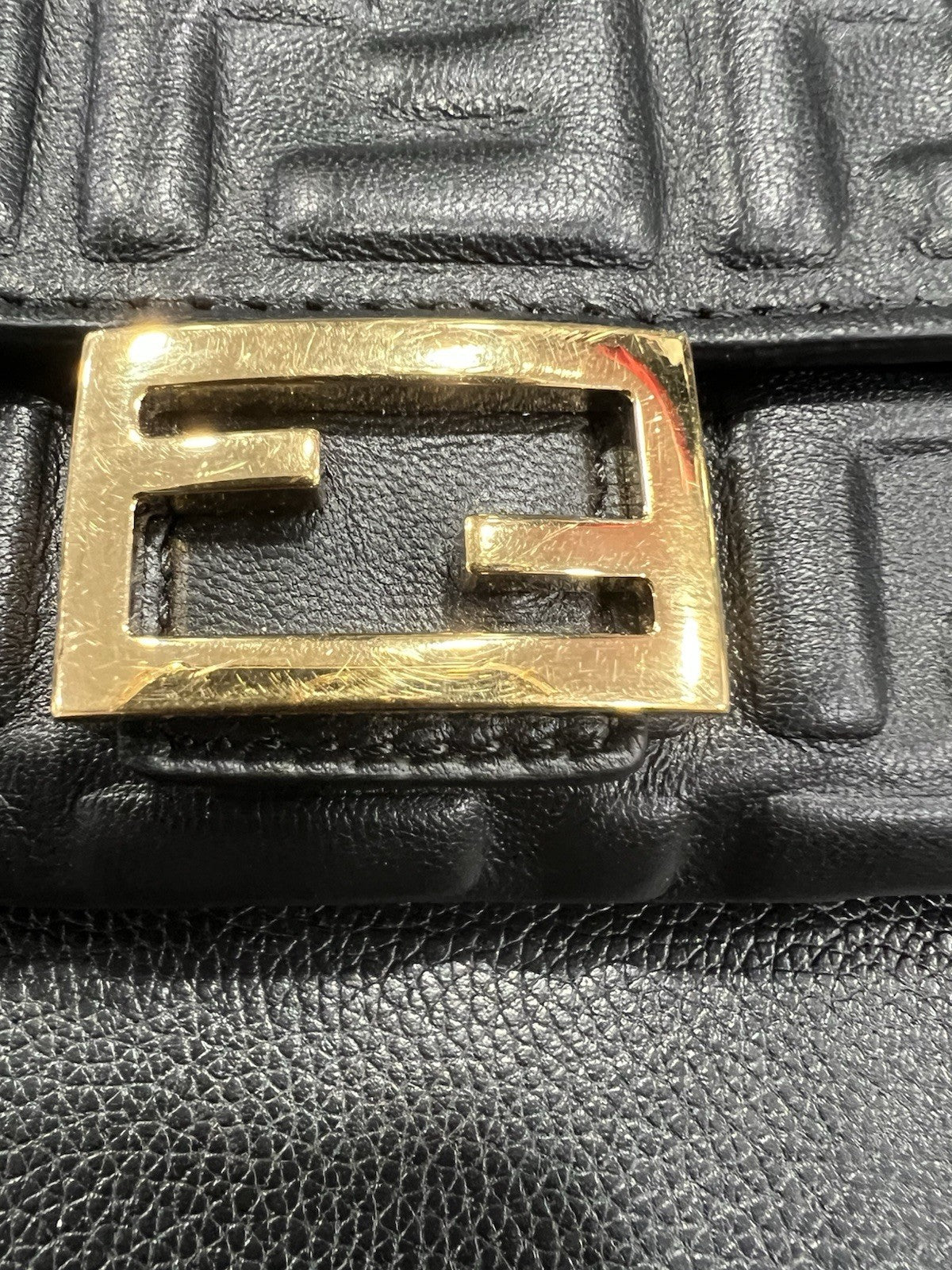 Fendi Black Nappa Leather Baguette Continental Wallet On Chain