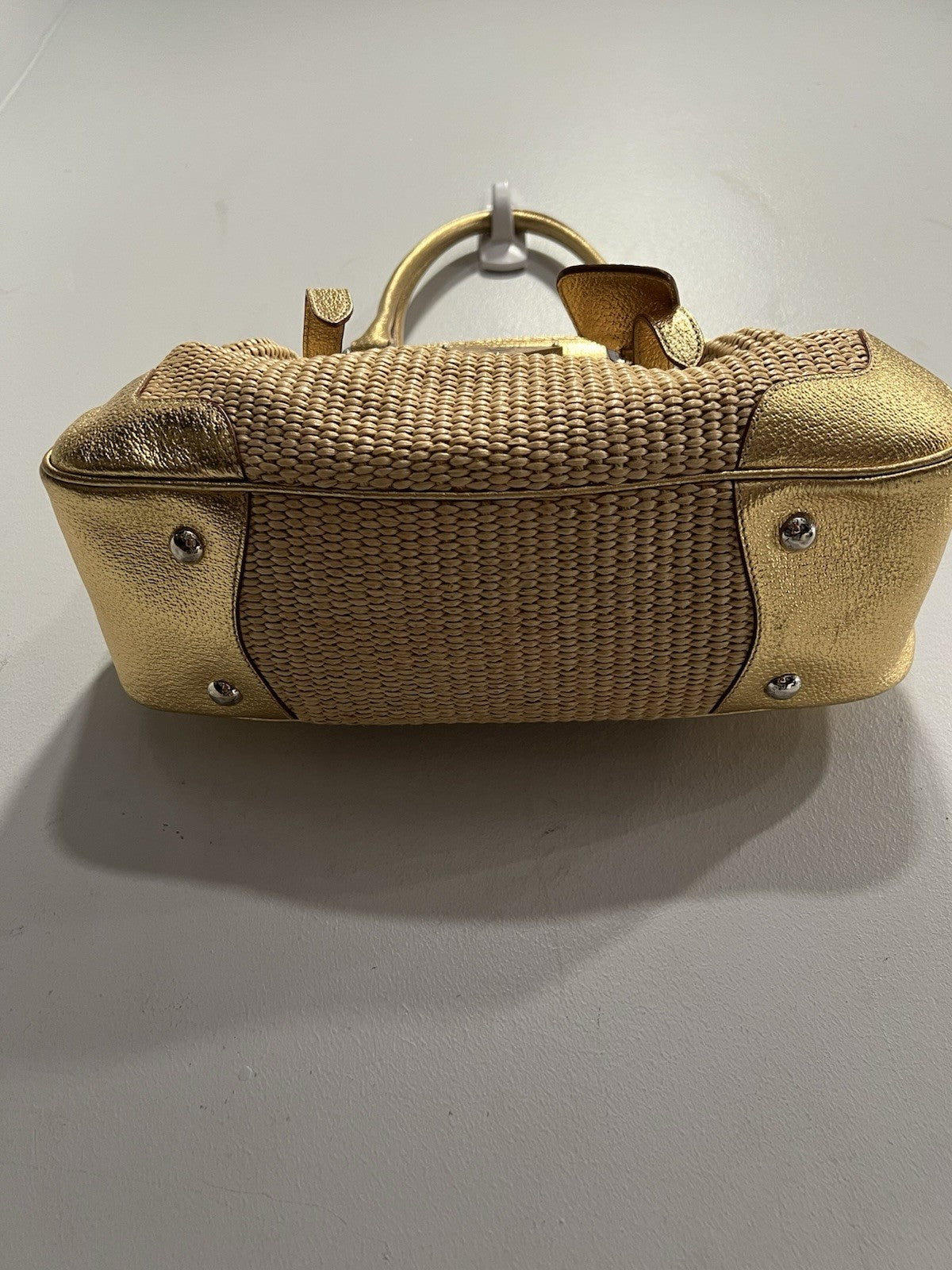 Prada Cinghiale Trimmed Paglia Straw Shoulder Bag W/Authenticity