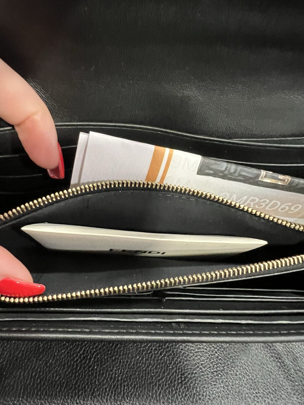 Fendi Black Nappa Leather Baguette Continental Wallet On Chain