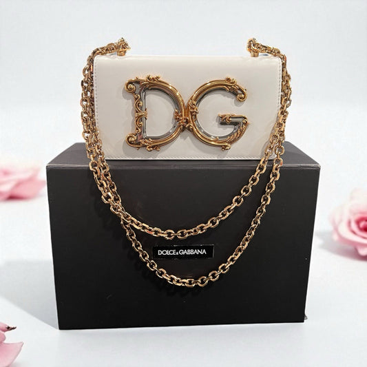 Dolce & Gabbana Mini White Borocco Girls Phone Bag Box & Duster