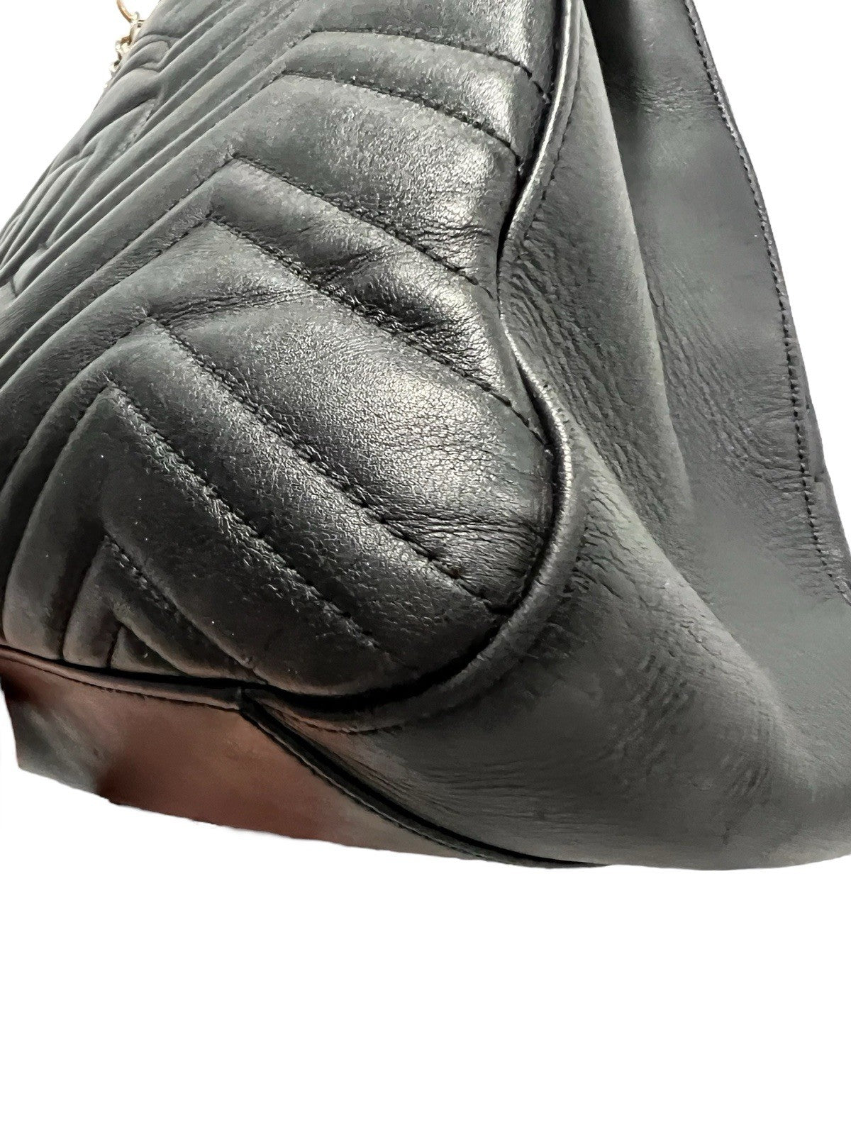 Gucci Marmont Black Gold Hardware Chevron Medium Tote Retail $2800