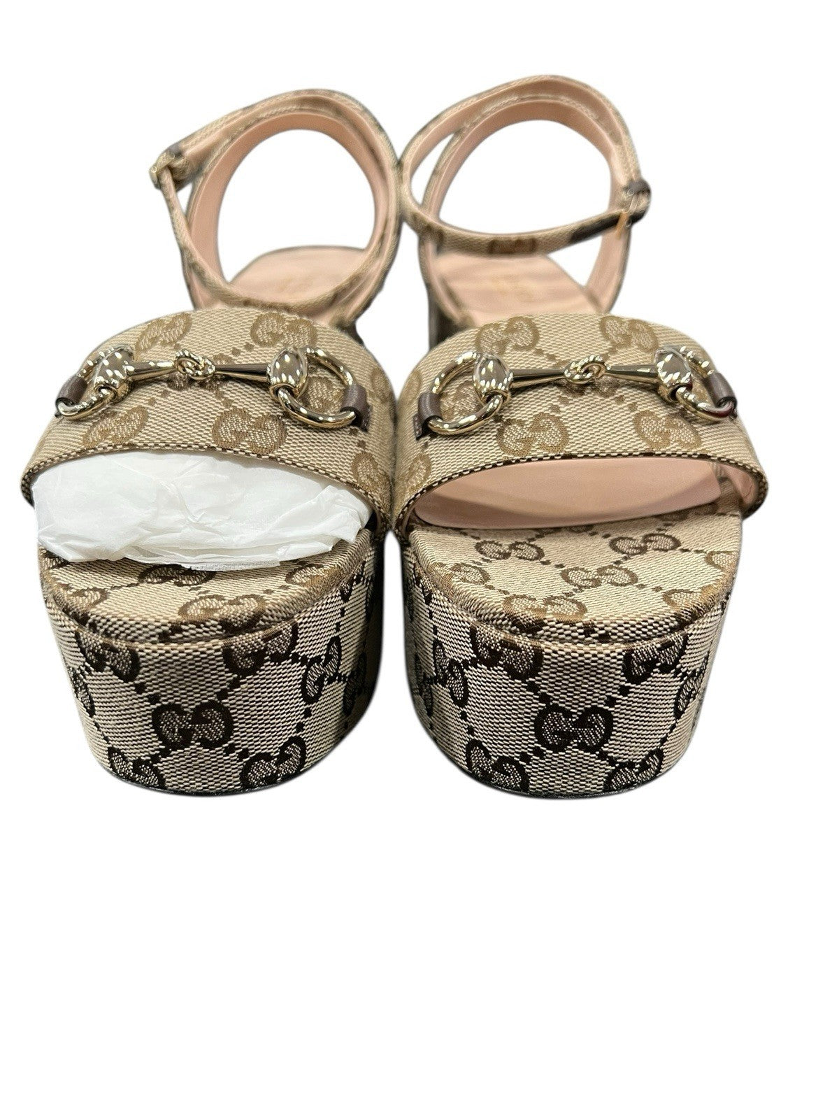 Gucci Lady GG Canvas Bit Platform Sandals 38.5/US8.5 Retail $1,030