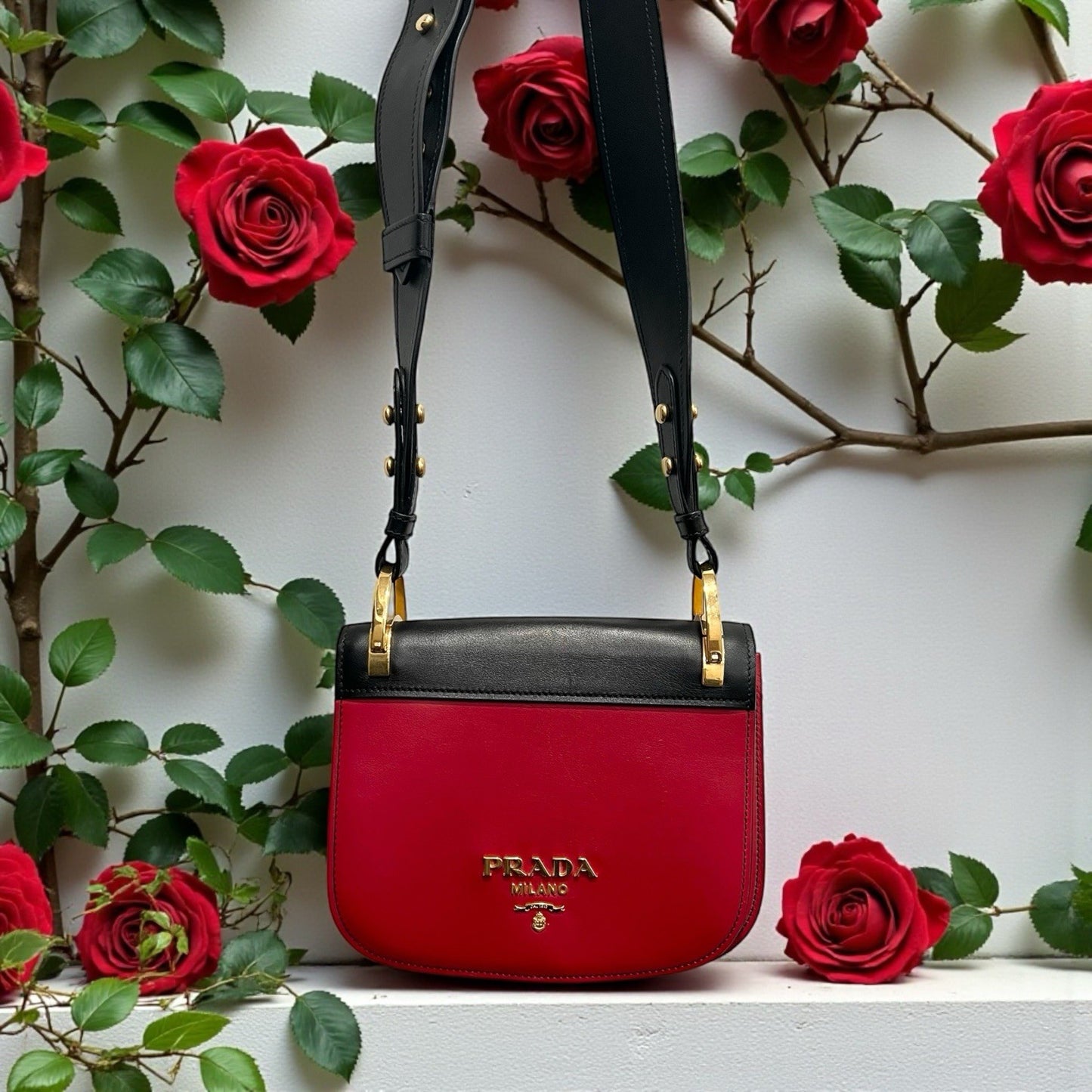 Prada Pionniere Saddle City Calfskin Small Crossbody Bag W/Authenticity