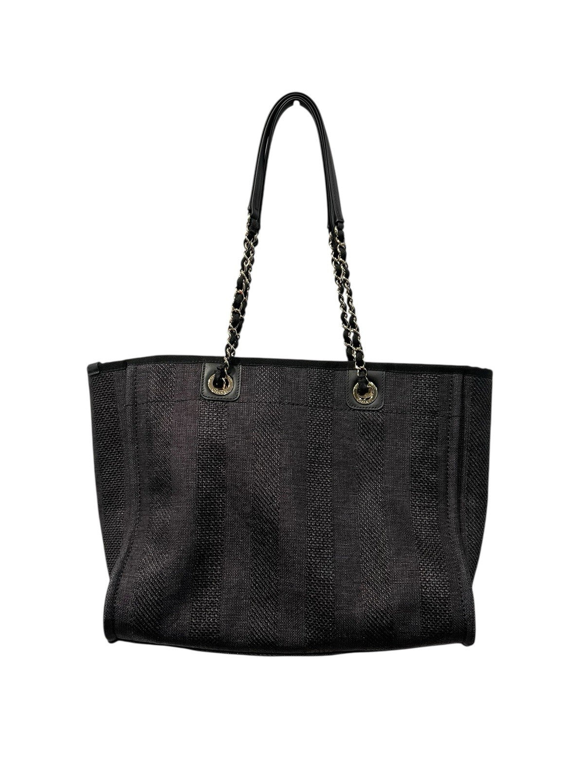 Chanel Mixed Fibers Striped Small Deauville Tote Navy Blue W/Authenticity