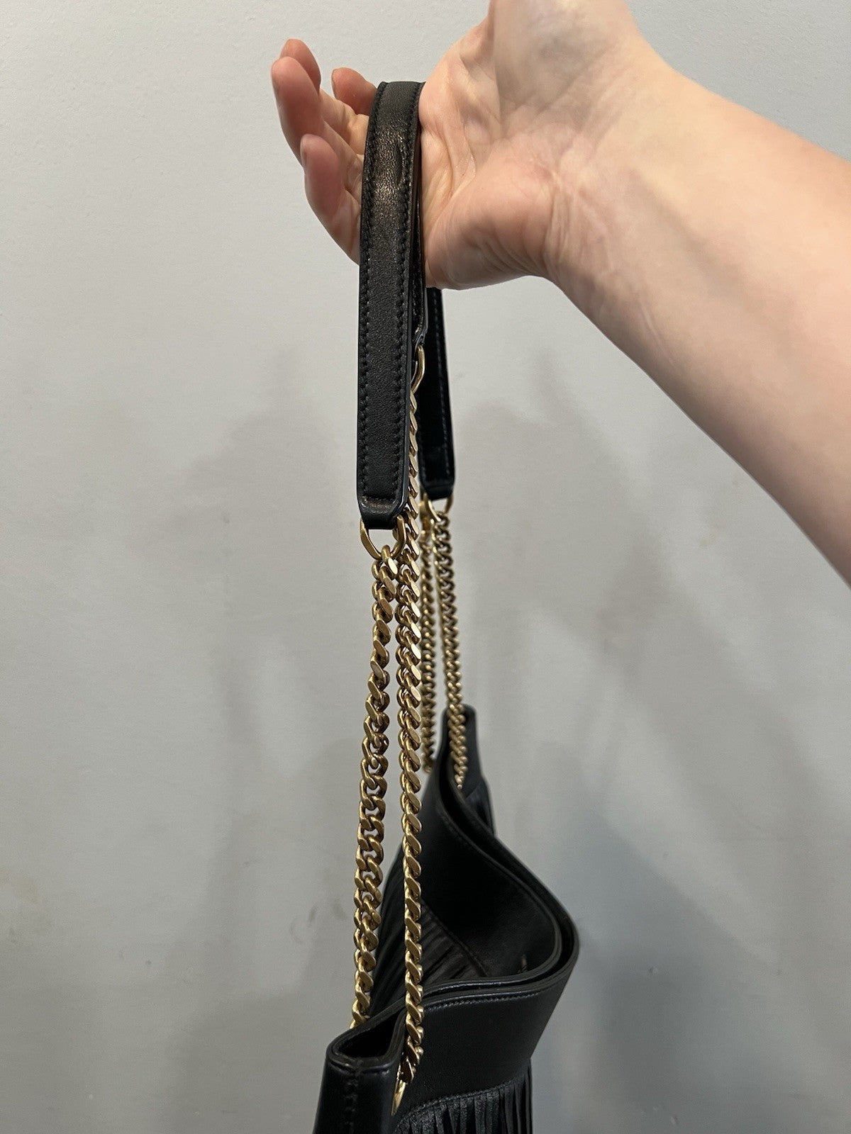 YSL Saint Laurent Grace Black Fringe Suede Hobo Bag With Authenticity