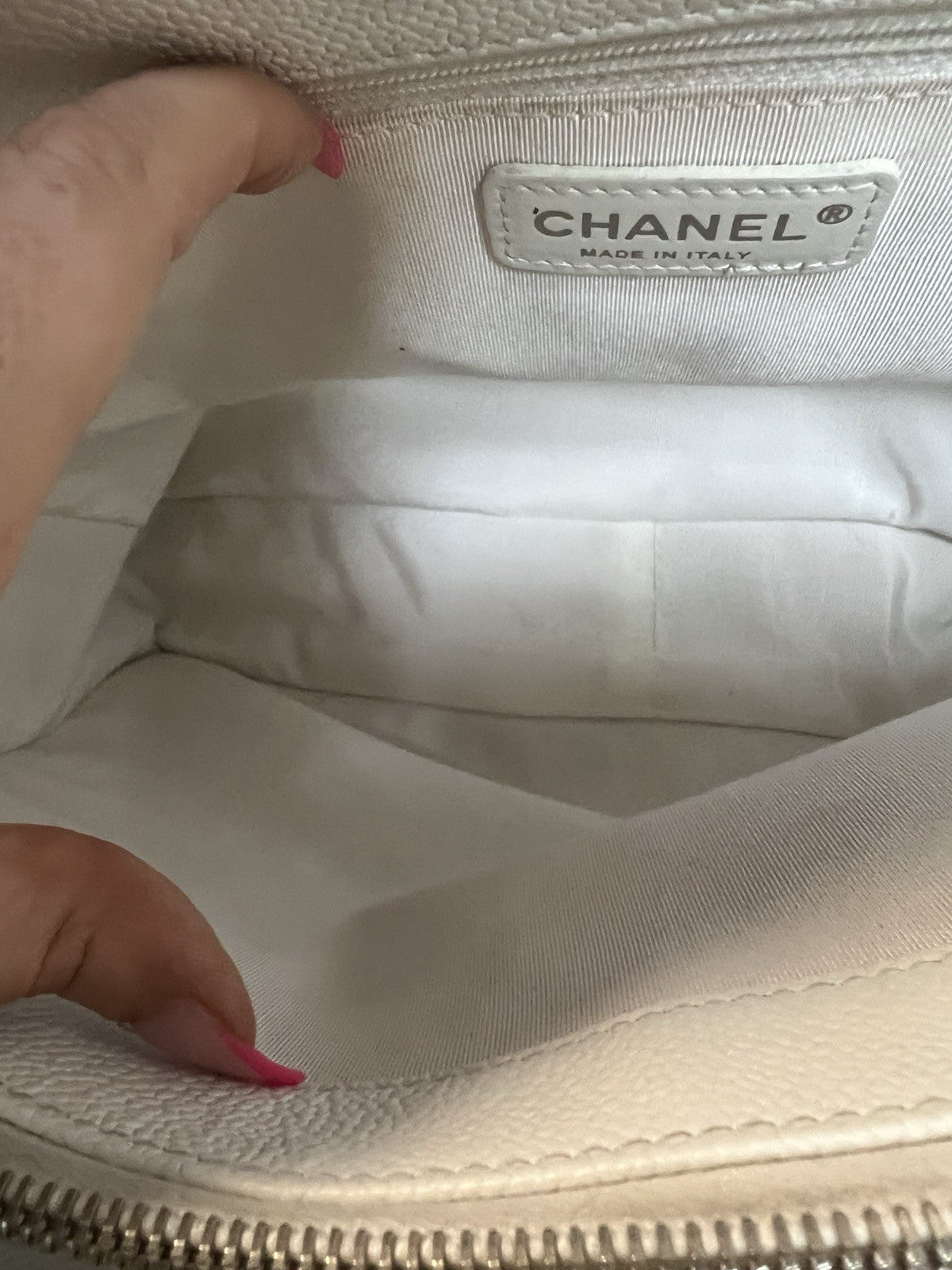 Chanel Caviar Quilted Grand Shopping Tote GST White W/Authenticity