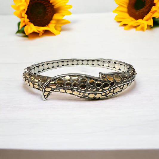 John Hardy .925 Sterling Silver 18k Gold Dot Leaf Bracelet 6.5" 36.0g