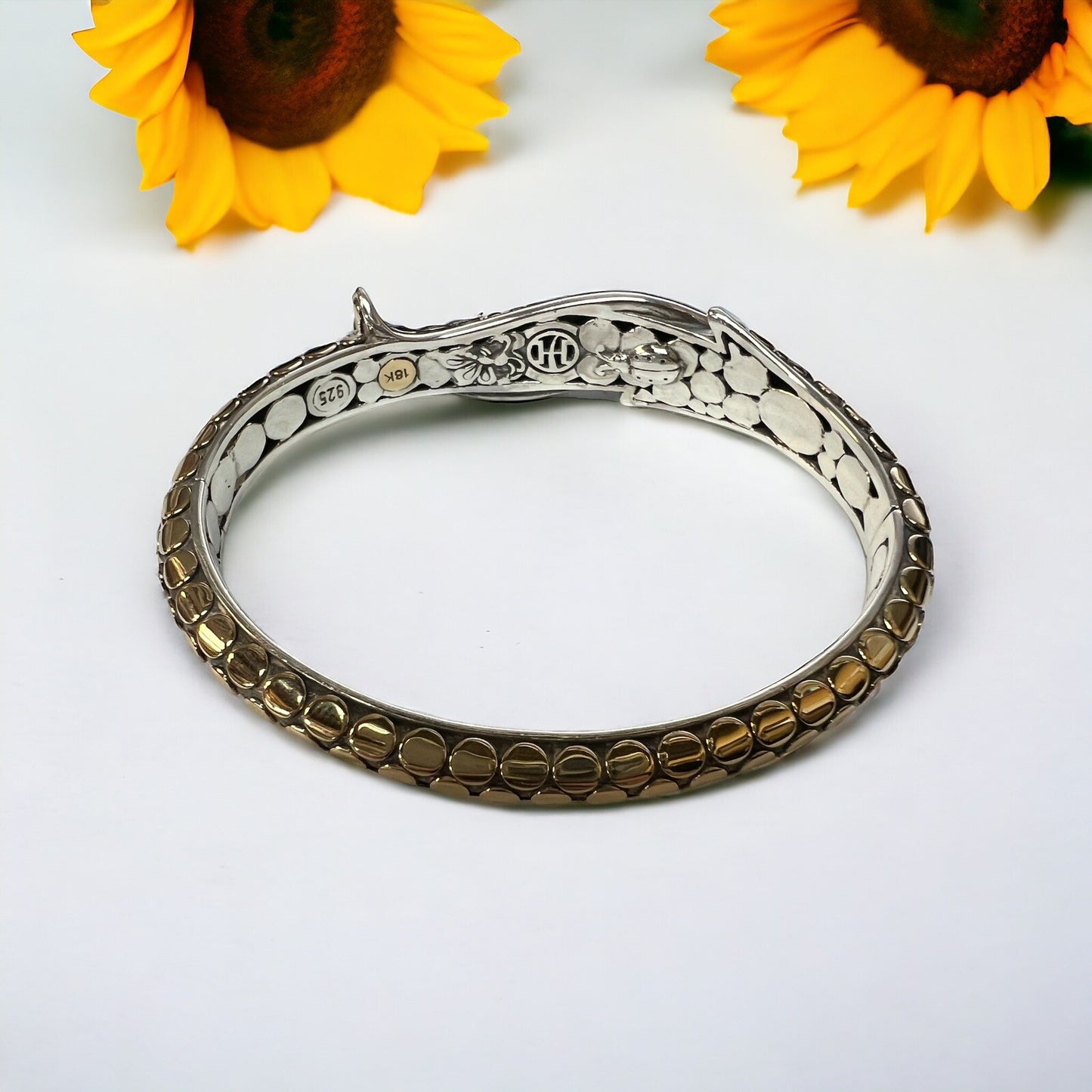 John Hardy .925 Sterling Silver 18k Gold Dot Leaf Bracelet 6.5" 36.0g