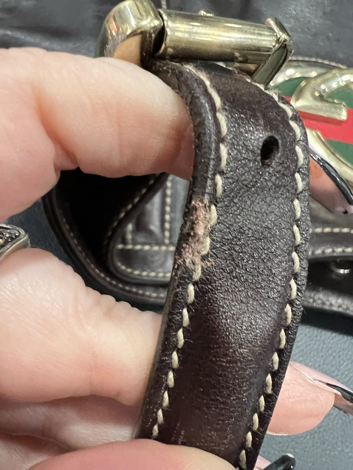 Gucci Leather Medium Britt Dark Brown Shoulder Bag With Authenticity