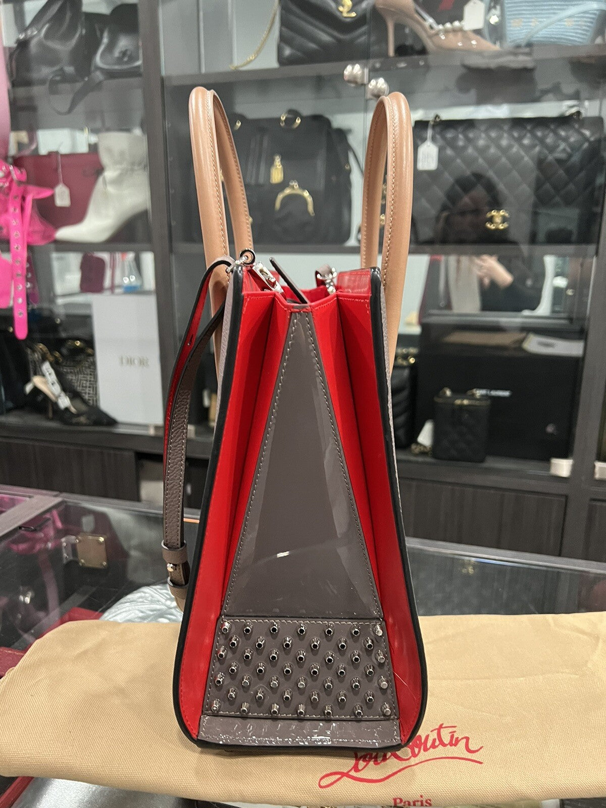 Christian Louboutin Paloma Medium Calf Patent Bag "Storm" (Retail $2700)