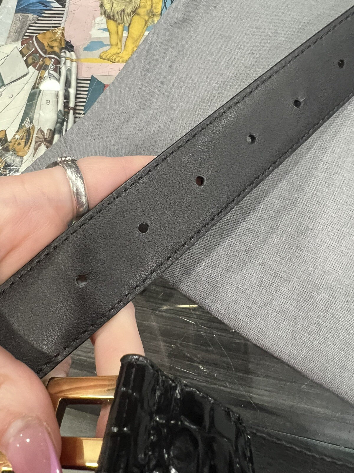 Balenciaga Black Croc Embossed Leather Belt with Duster NEW Size S