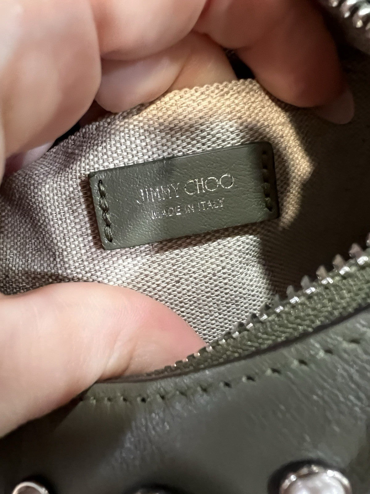Jimmy Choo Olive Green Pearl Gromet Embellished Crossbody