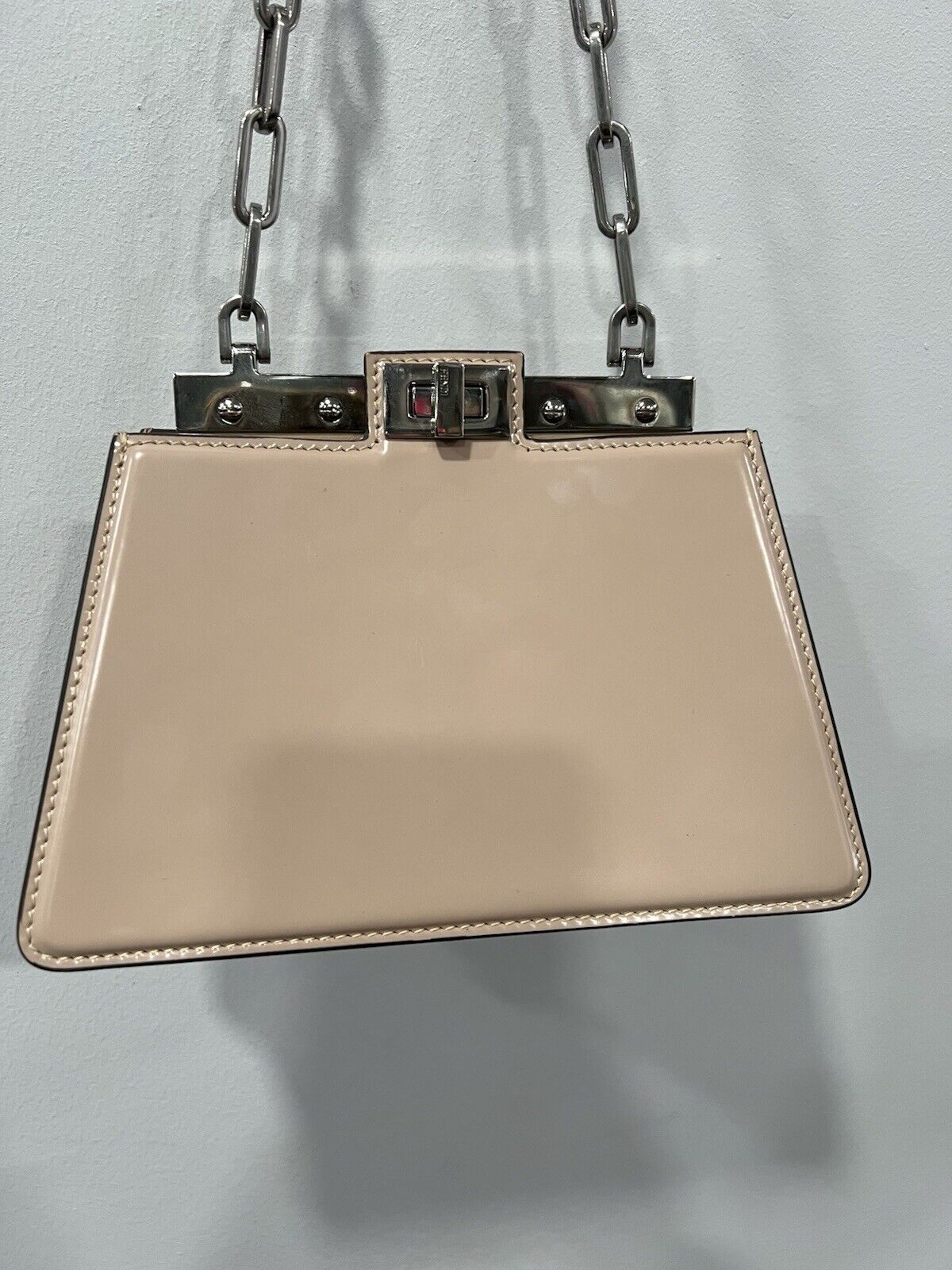 FENDI Peekaboo Cut Mini chain Shoulder Bag Beige Calfskin Retail $4700