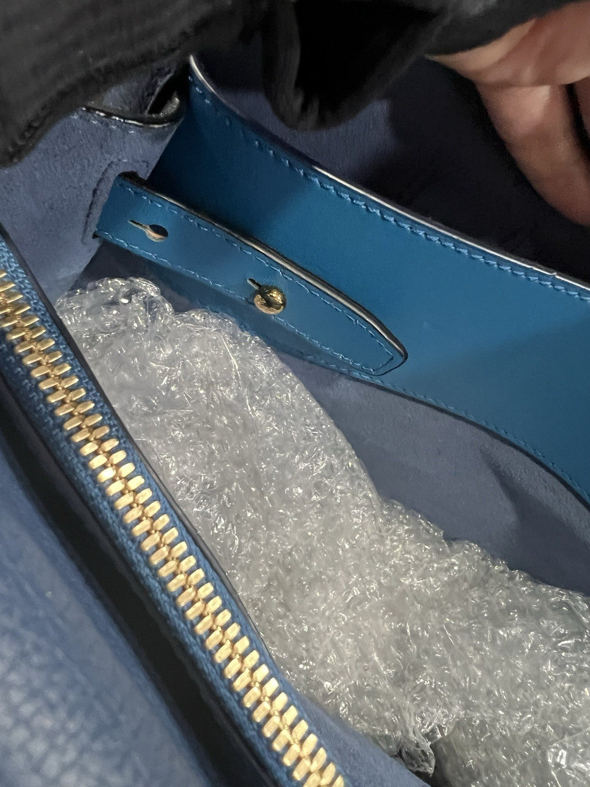 MCM Blue Leather Milla Tote With Canvas Strap