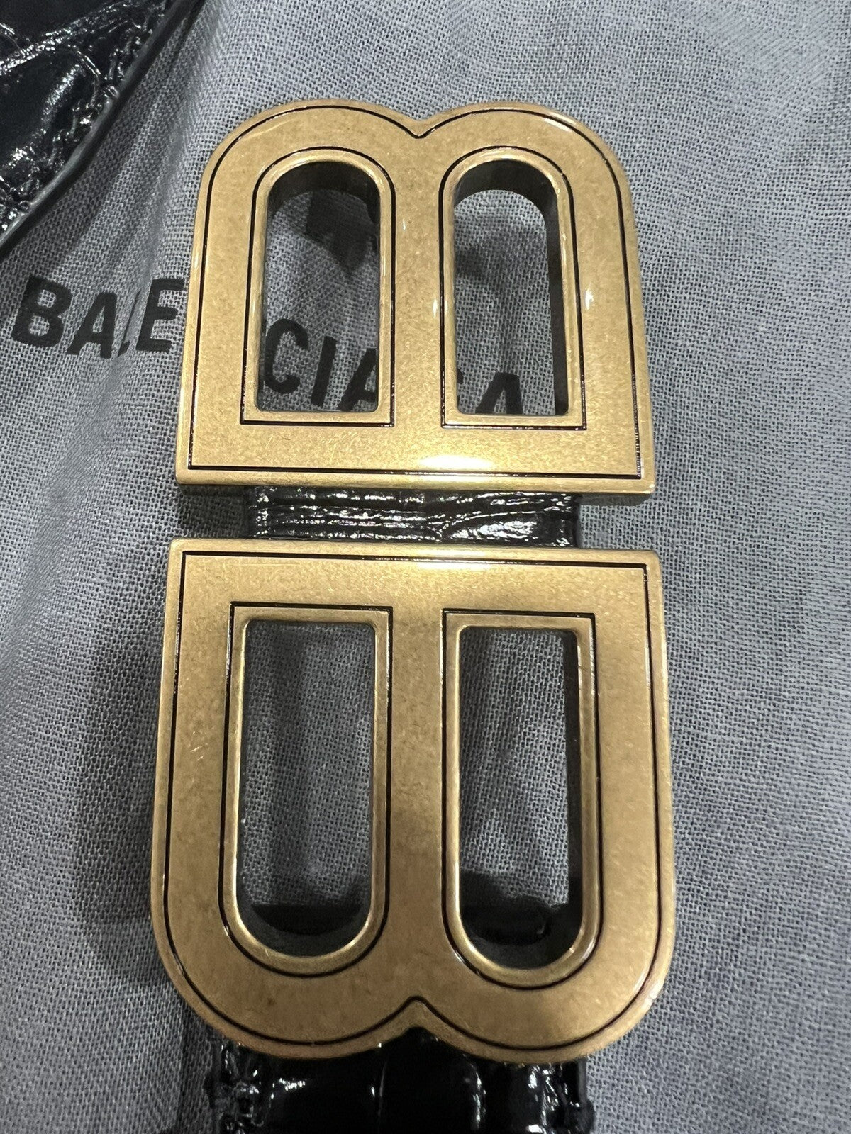 Balenciaga Black Croc Embossed Leather Belt with Duster NEW Size S