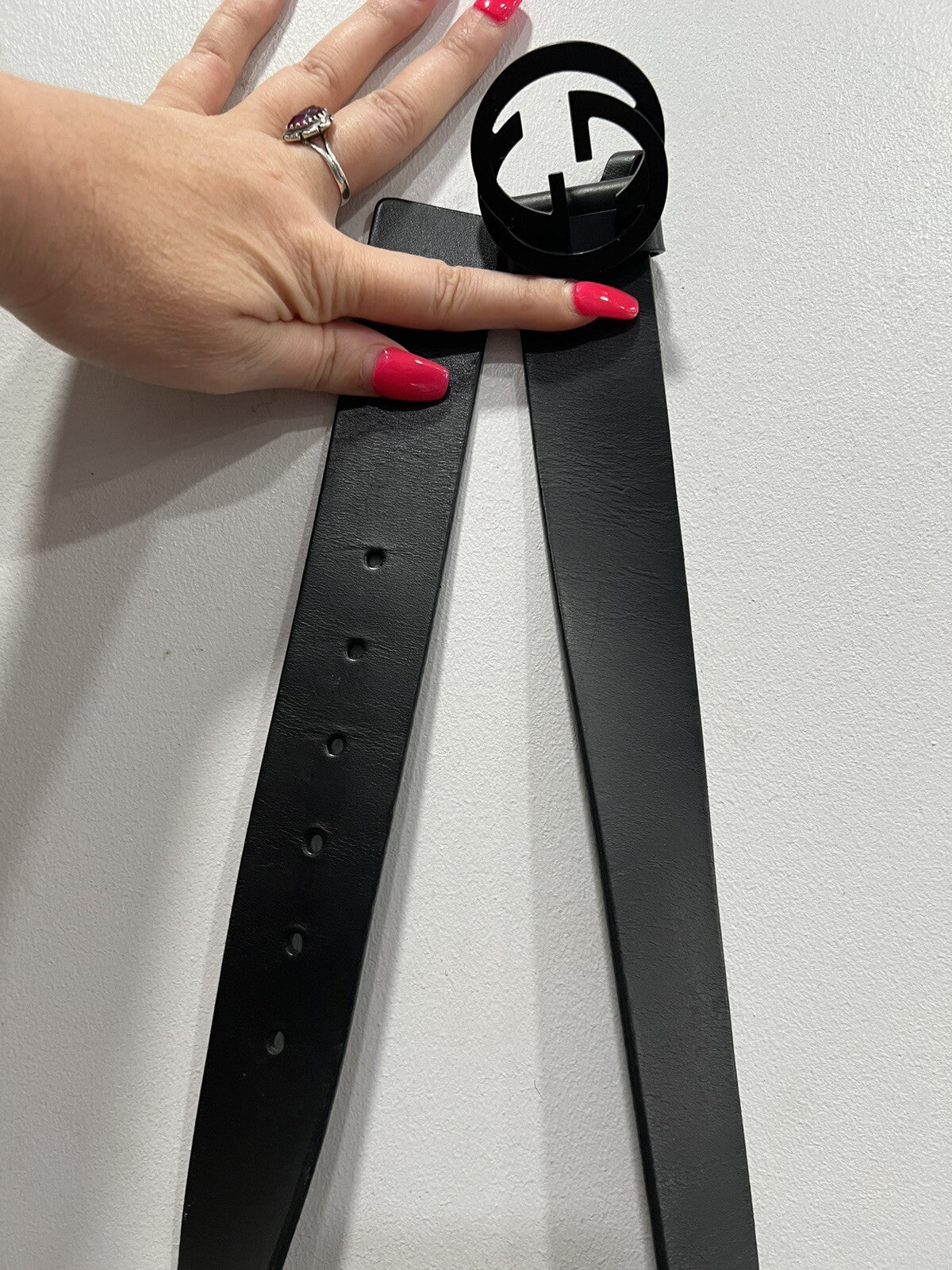 Gucci Black Matte Interlocking G Belt Size 95cm/38" Retail $540