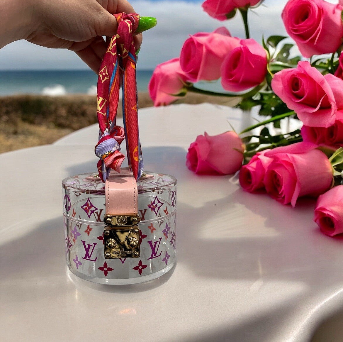 Louis Vuitton Monogram Scott Box With LV Scarf Handle Includes Box & Duster