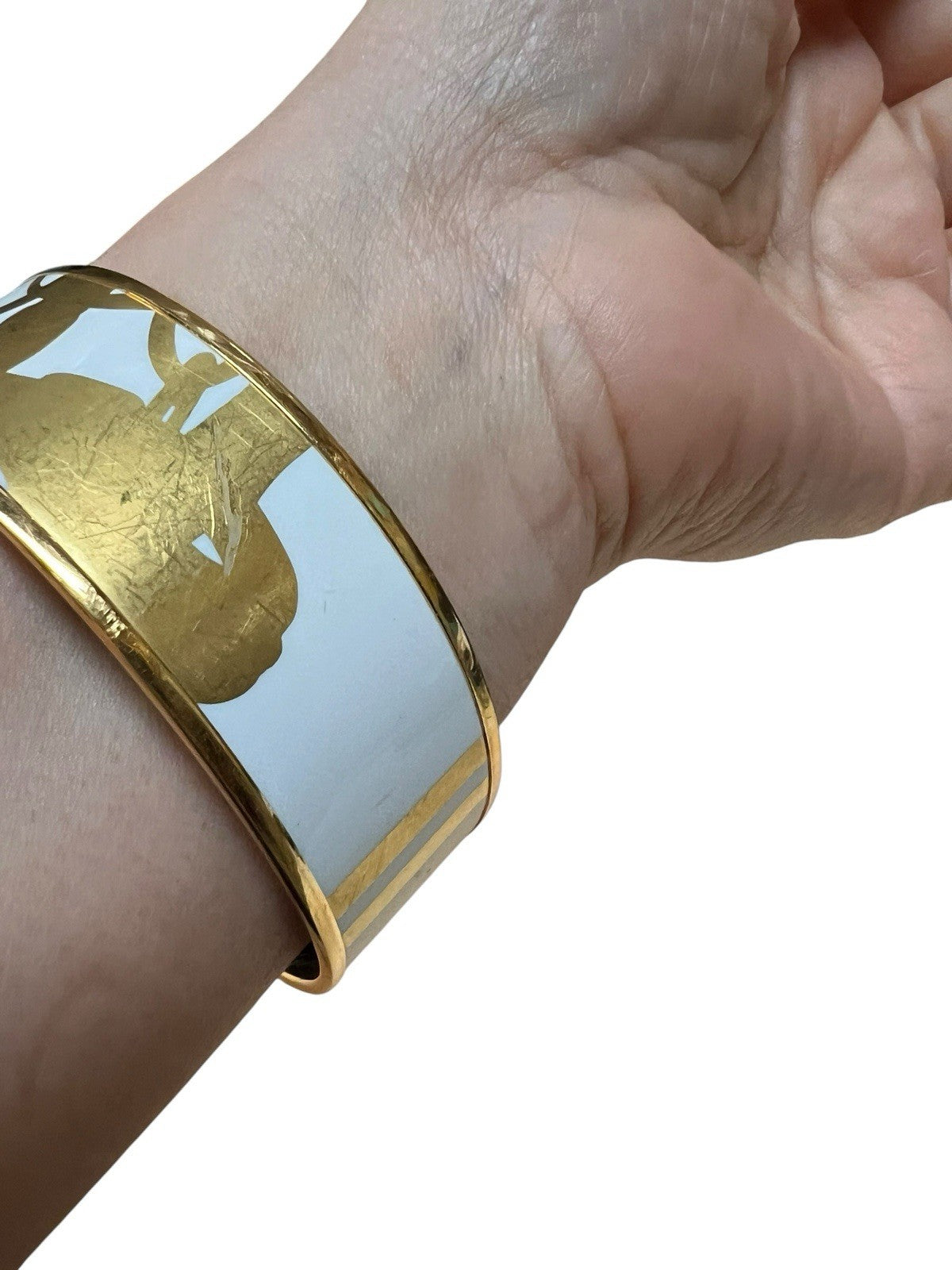 Hermes Brides de Gala White/Gold Bangle Bracelet Made In France