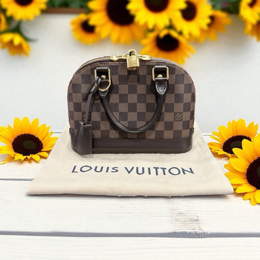 Louis Vuitton Damier Ebene Alma BB W/Lock Key & Duster (Monogrammed No Strap)