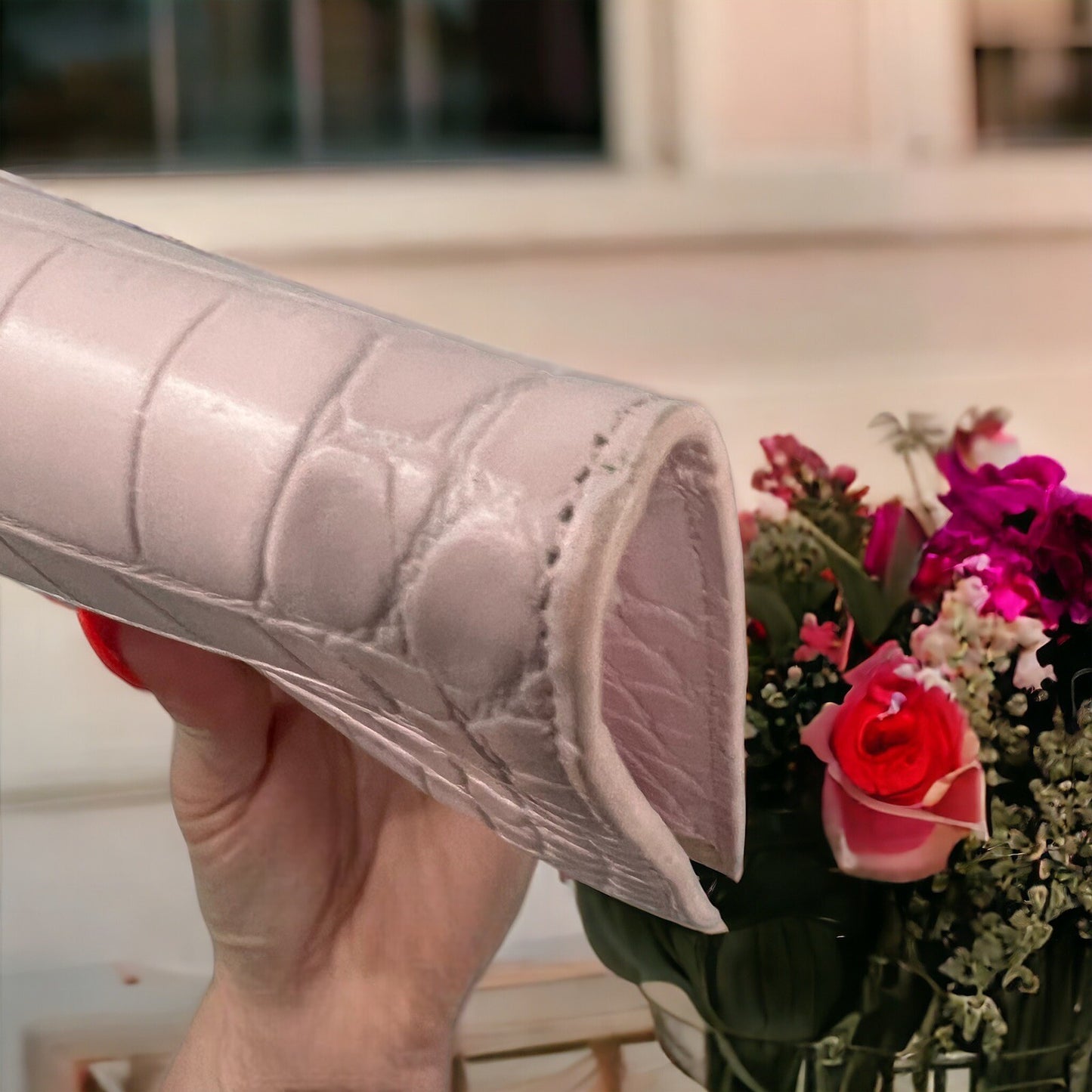 Alexander McQueen Pale Pink Crock Embossed Flat Knuckle Clutch