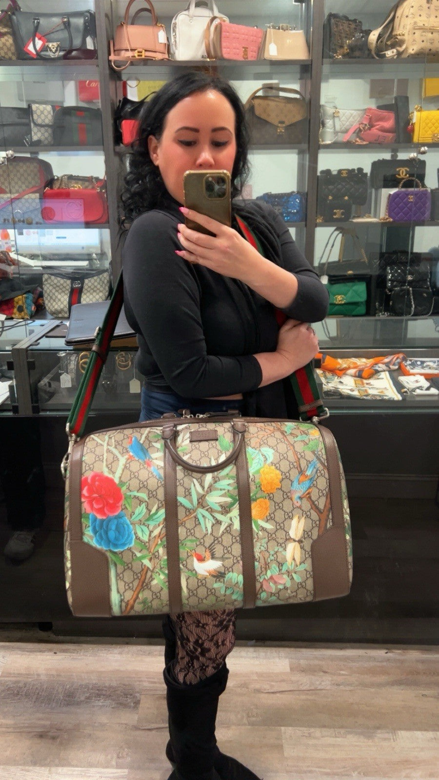 Gucci Supreme GG Tian Duffle Bag Limited Edition With Box lock key strap