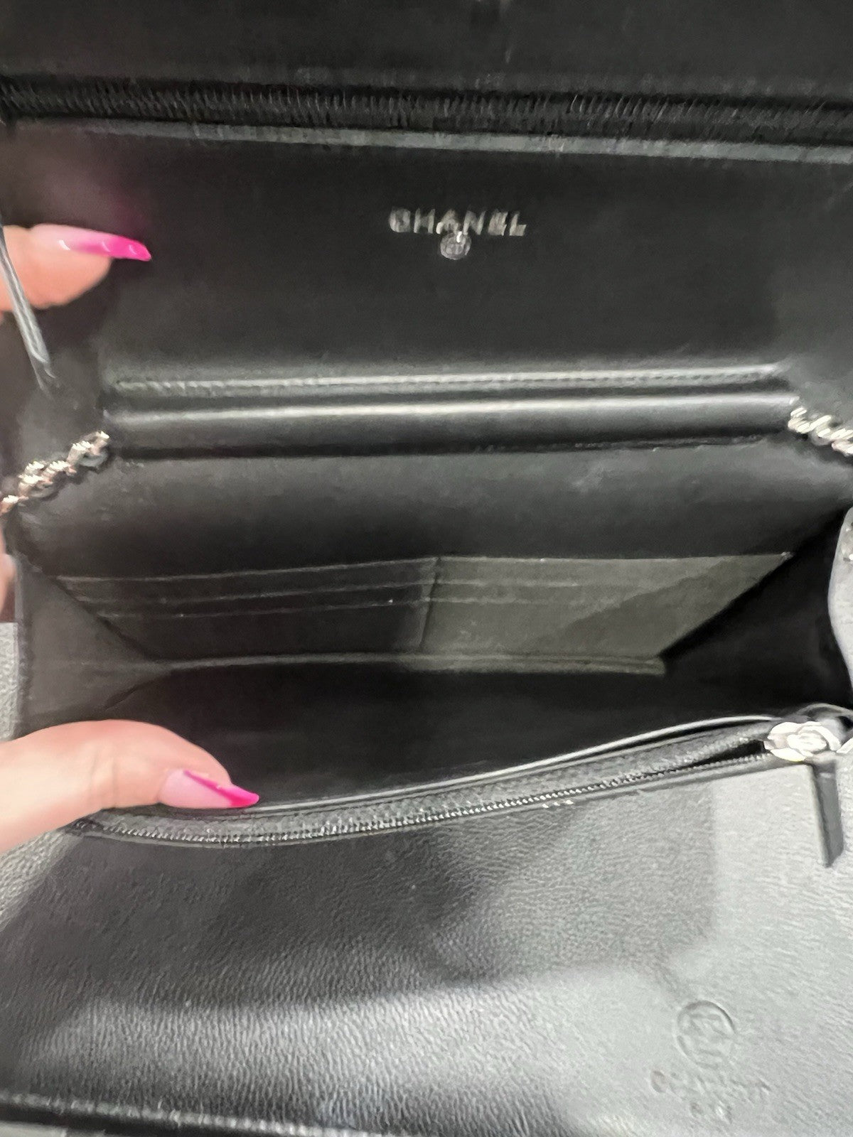 Chanel Black Quilted Patent Leather Brilliant Wallet On Chain Crossbody