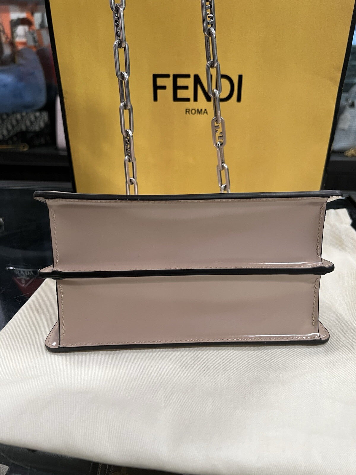 FENDI Peekaboo Cut Mini chain Shoulder Bag Beige Calfskin Retail $4700