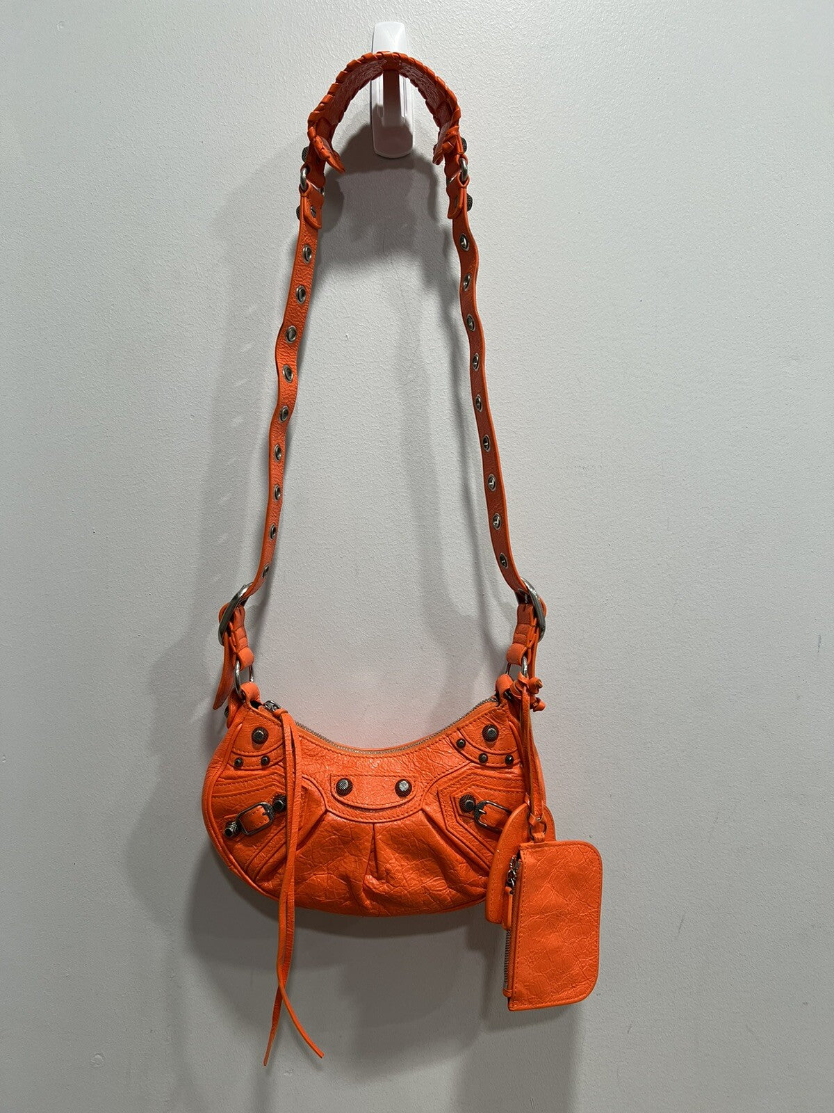 Balenciaga Le Cagole XS Neon Orange Arena Leather Shoulder Bag