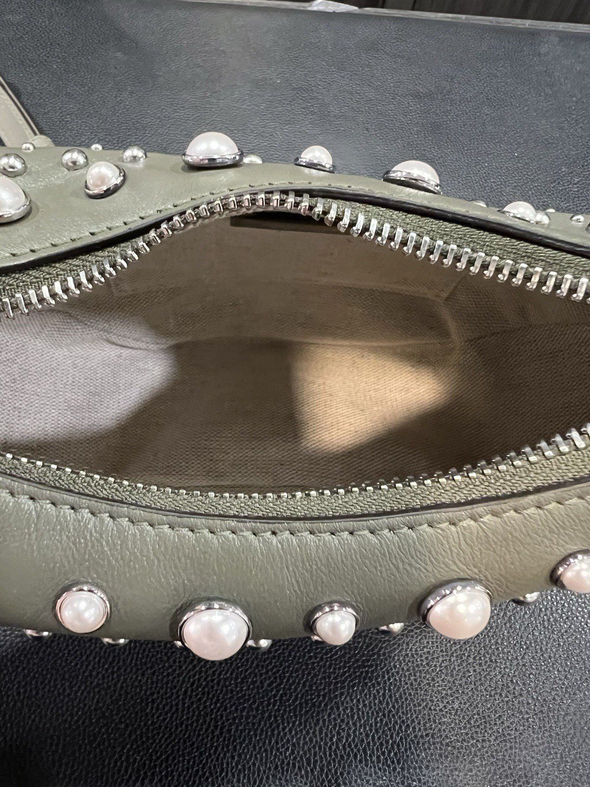Jimmy Choo Olive Green Pearl Gromet Embellished Crossbody