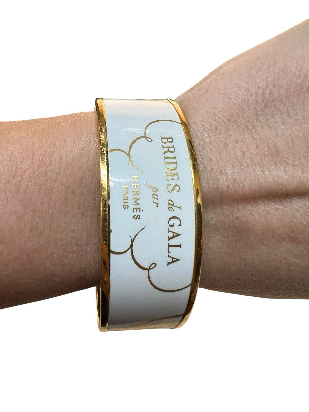 Hermes Brides de Gala White/Gold Bangle Bracelet Made In France