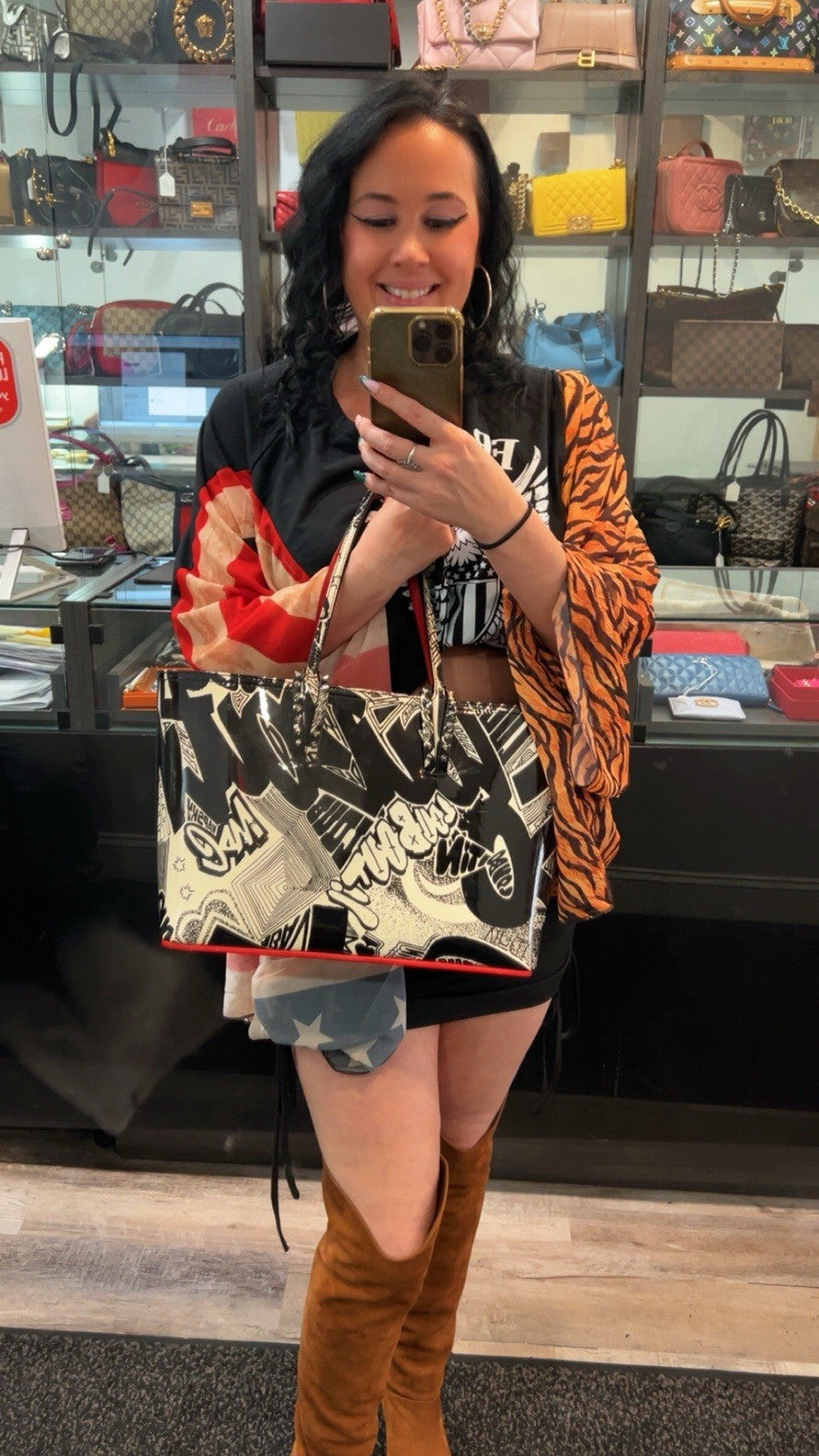Christian Louboutin Metro Graffiti Cabata Small Tote W/Box Duster & Authenticity