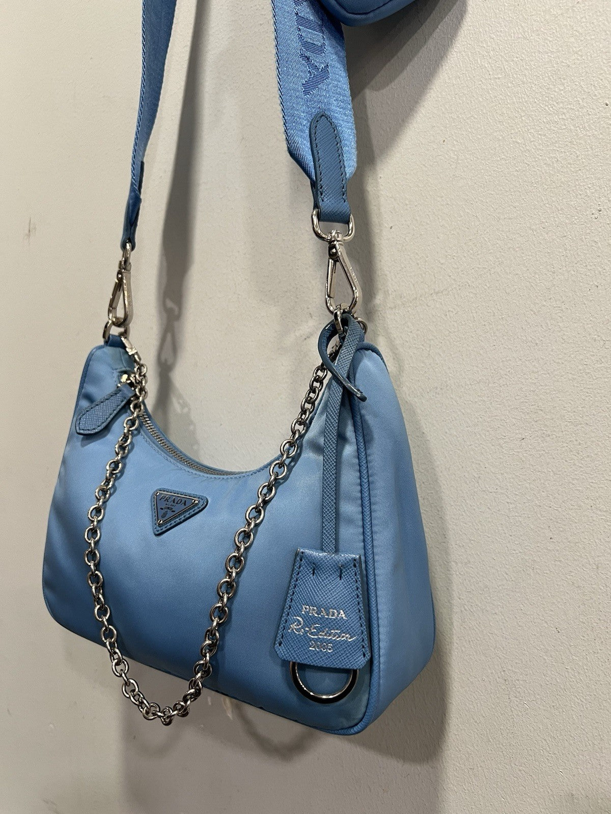 Prada Re-Edition 2005 Shoulder Tessuto Blue Nylon Shoulder Bag