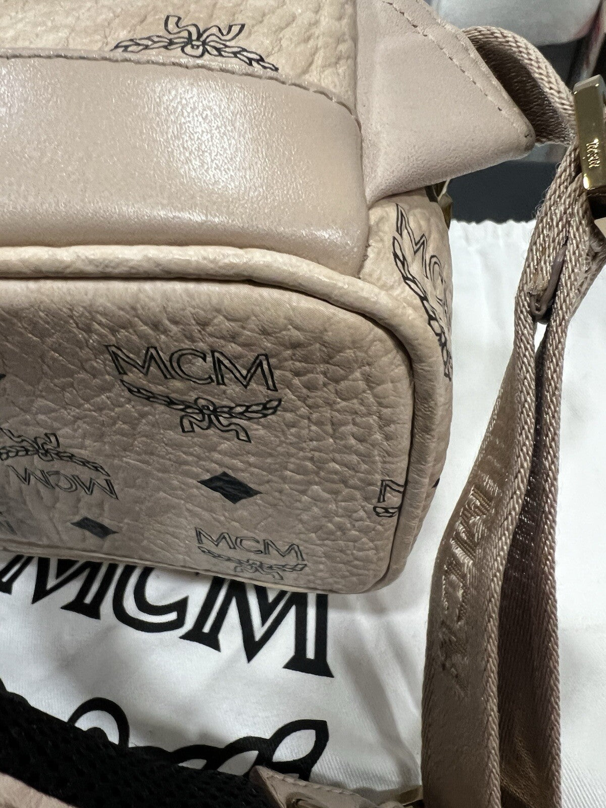 MCM Stark Side Studded Beige Visetos Studded Small Backpack