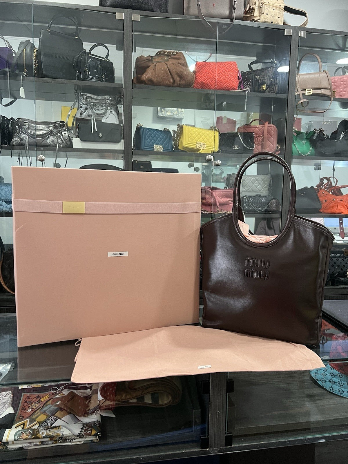 MIU MIU Ivy Tote Brown Leather Shoulder Bag NIB Retail $2590