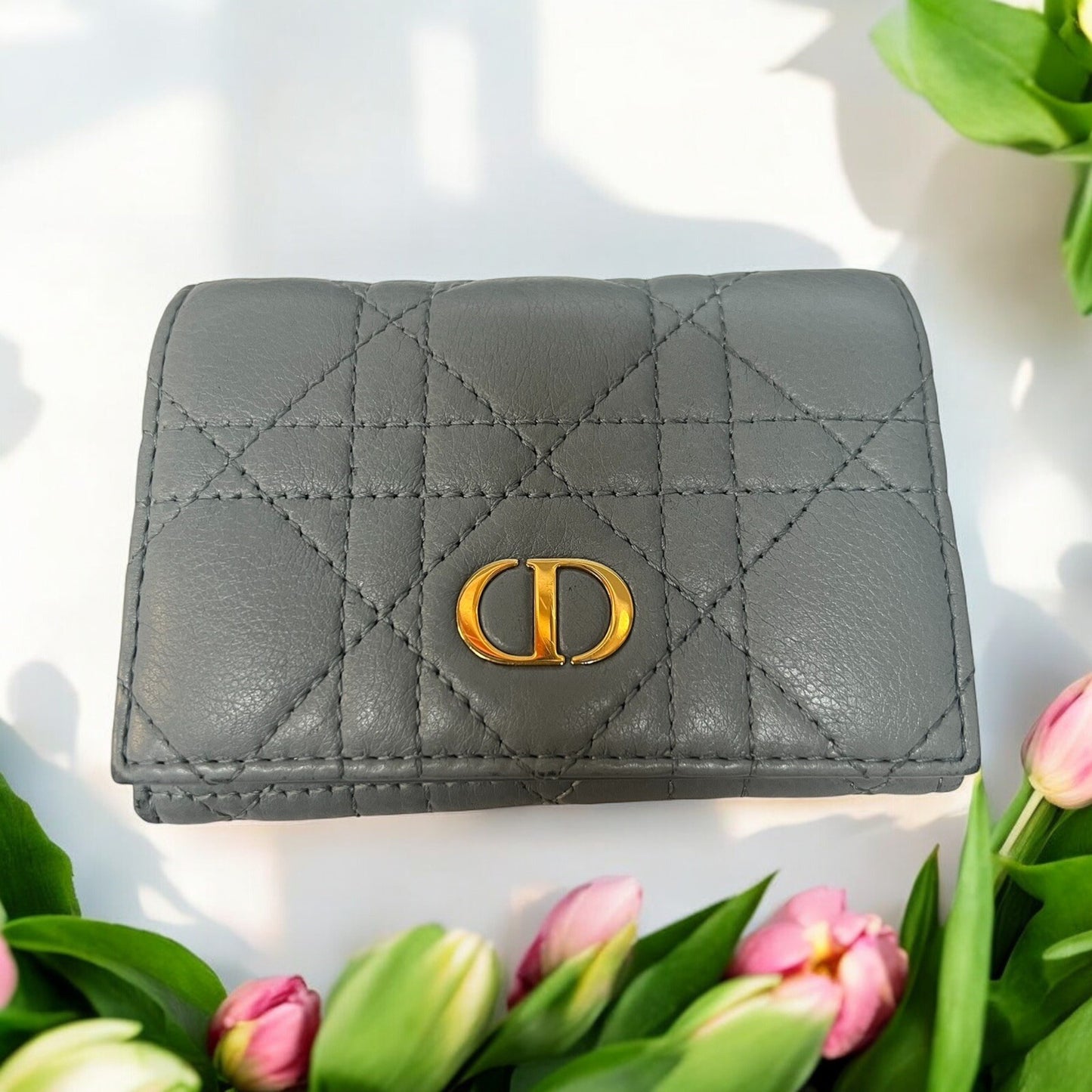 Dior Caro Glycine Wallet Cloud Blue Supple Cannage Calfskin