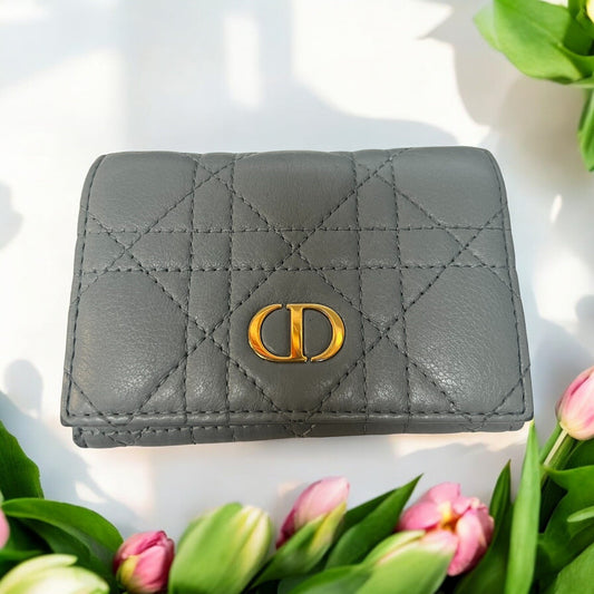 Dior Caro Glycine Wallet Cloud Blue Supple Cannage Calfskin